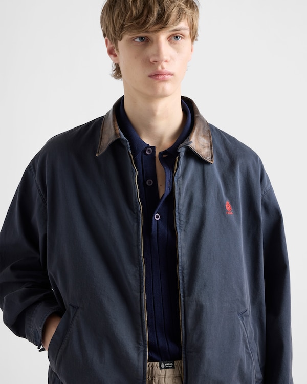 Veste en coton agrémentée de détails en cuir - Bleu Veste en coton agrémentée de détails en cuir - Bleu