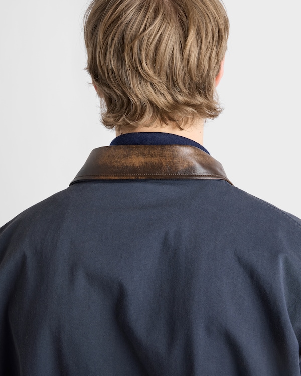 Veste en coton agrémentée de détails en cuir - Bleu Veste en coton agrémentée de détails en cuir - Bleu