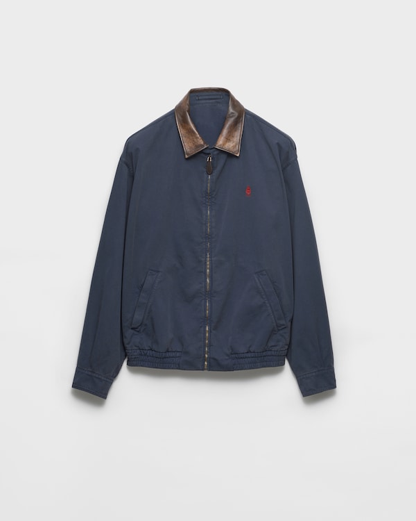 Veste en coton agrémentée de détails en cuir - Bleu Veste en coton agrémentée de détails en cuir - Bleu