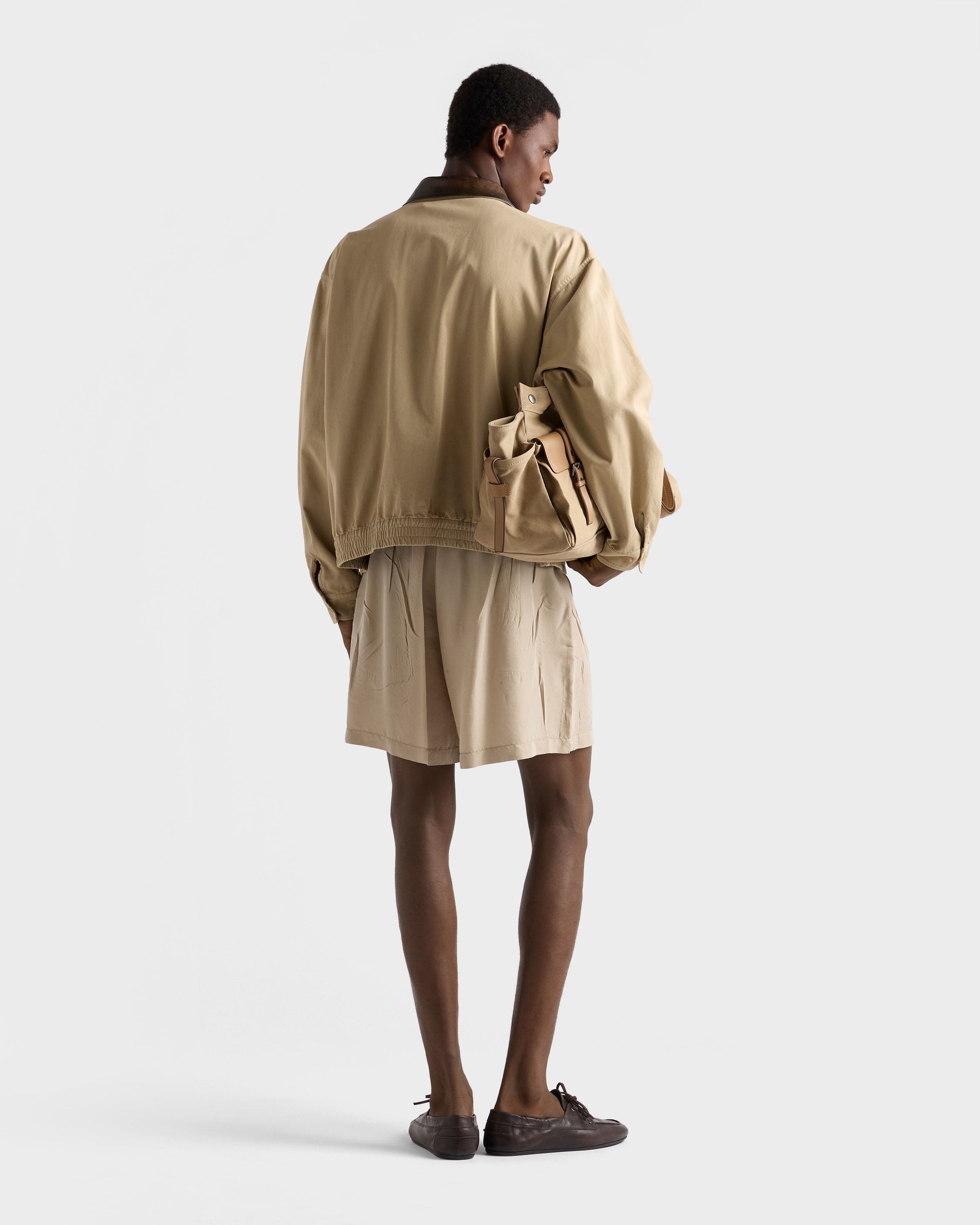 Cord Cotton jacket with leather details | PRADA