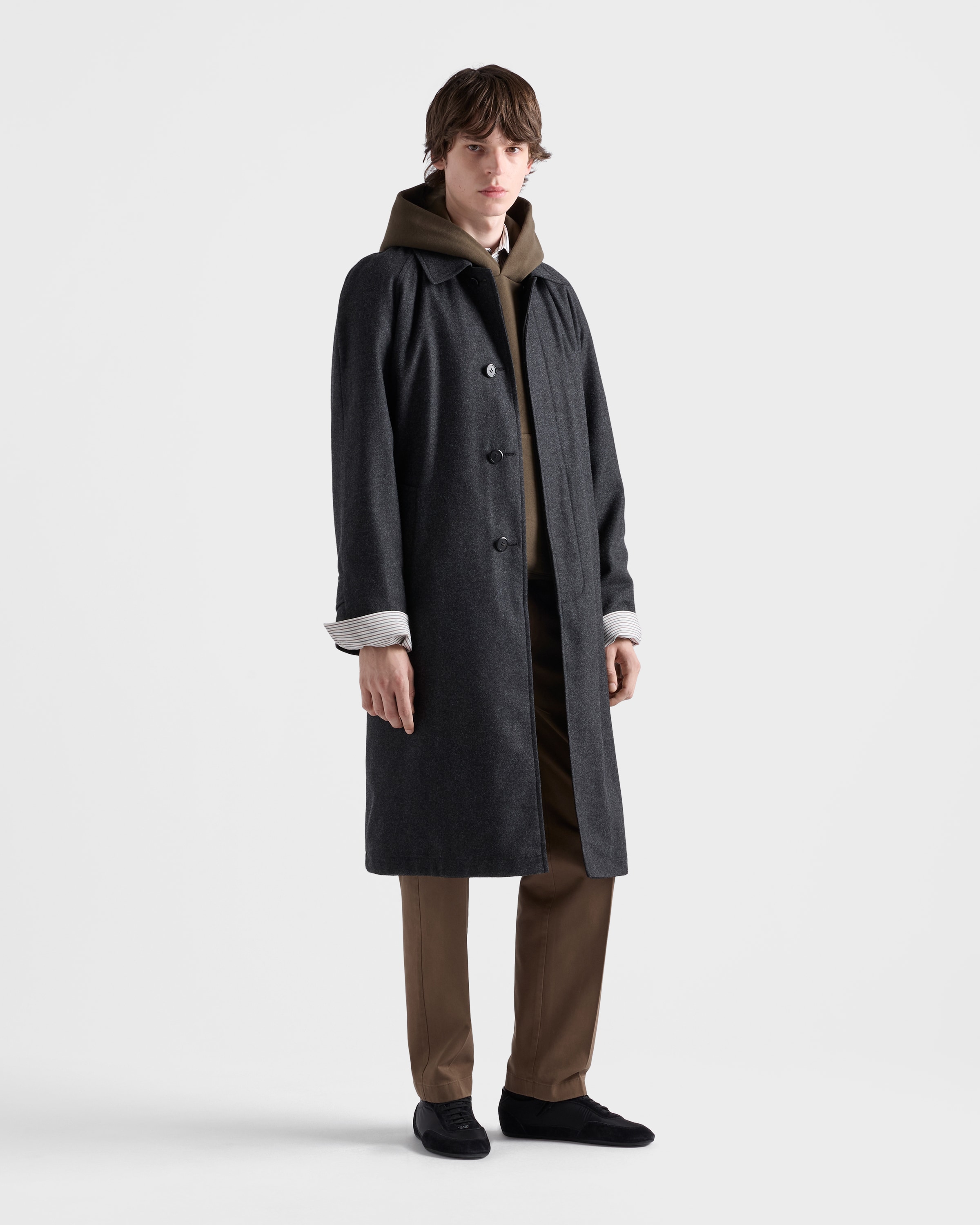 Anthracite Gray Re-wool Coat | PRADA - Singapore