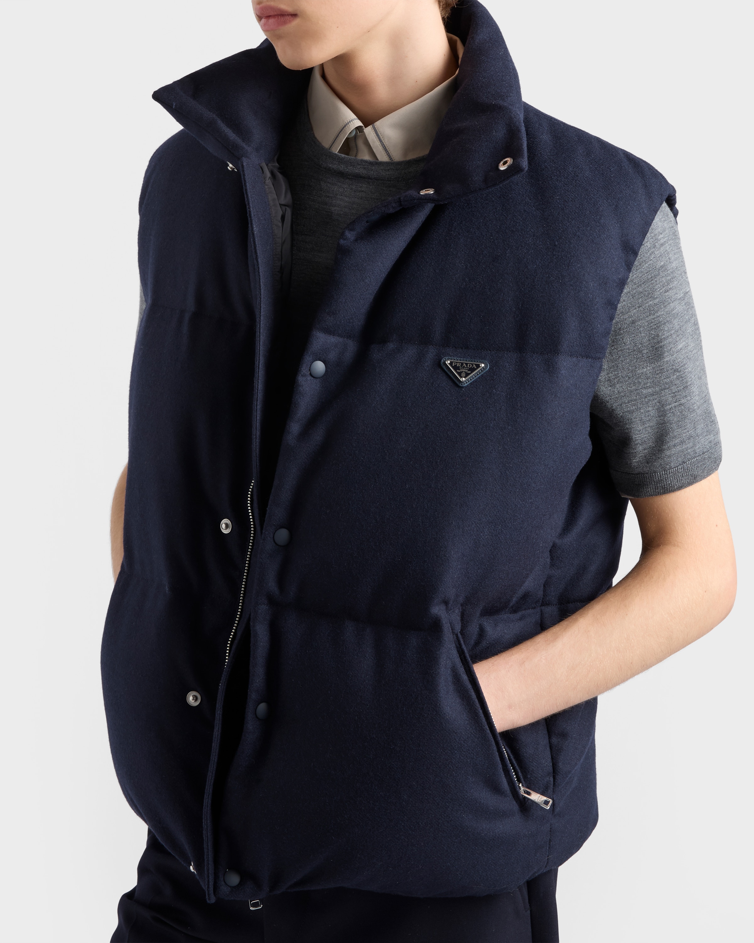 Navy Re-wool Down Vest | PRADA - Japan