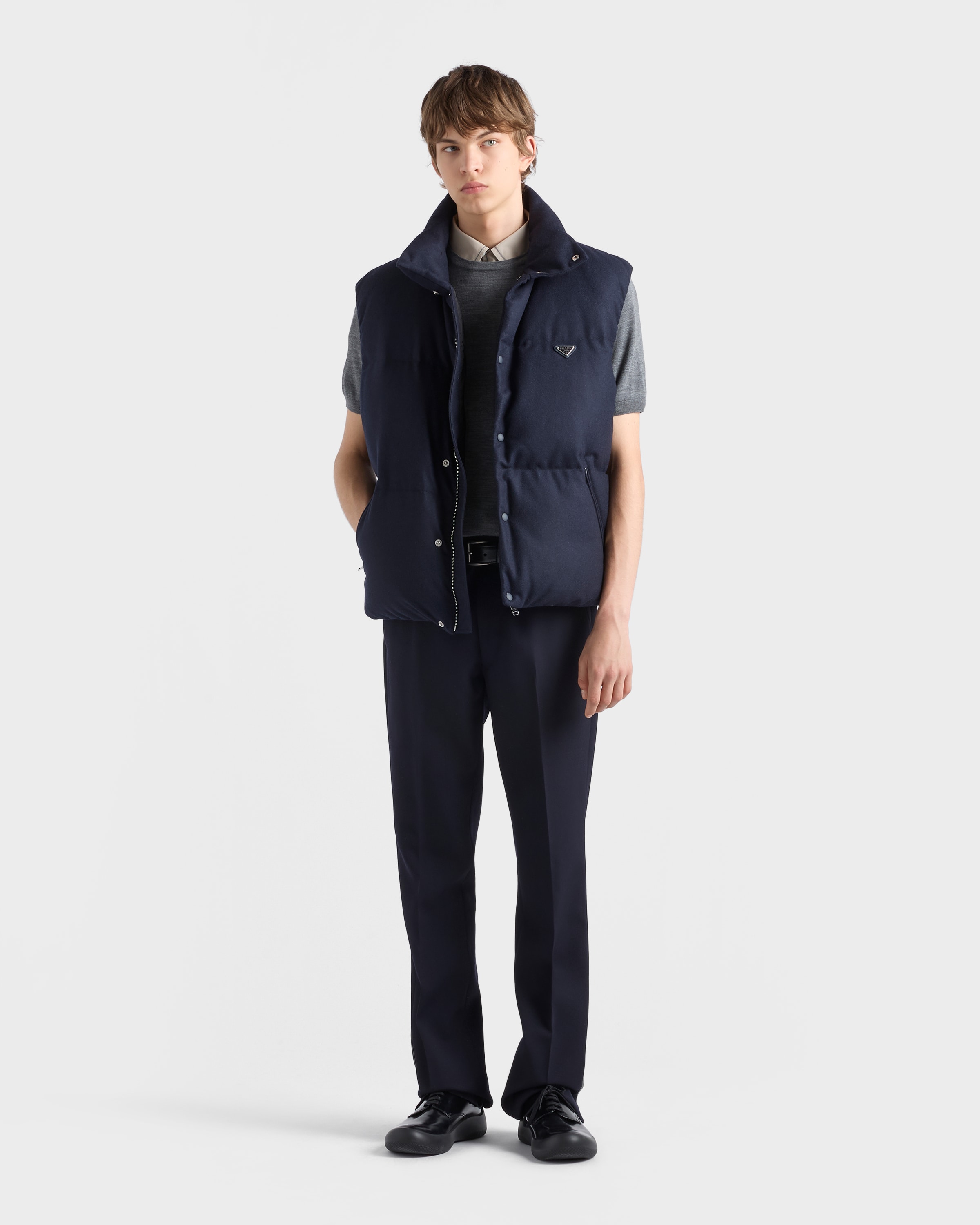 美品 52/XL相当 PRADA プラダ 濃紺　ダウンベスト ネイビー ネイビー Re-wool ダウン ベスト | PRADA - 日本