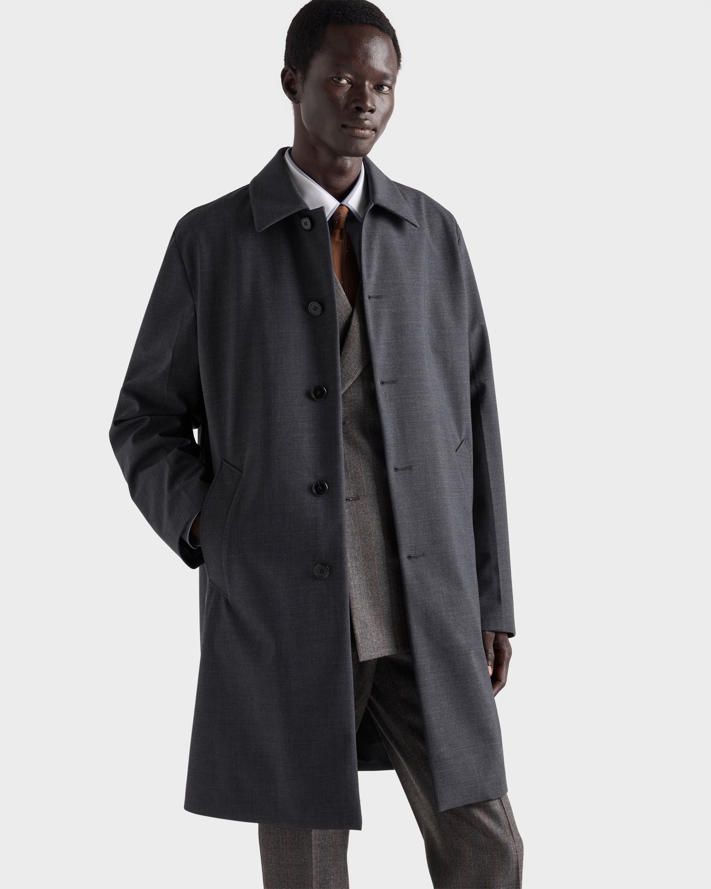 Anthracite Gray Technical Wool Coat | PRADA - United States