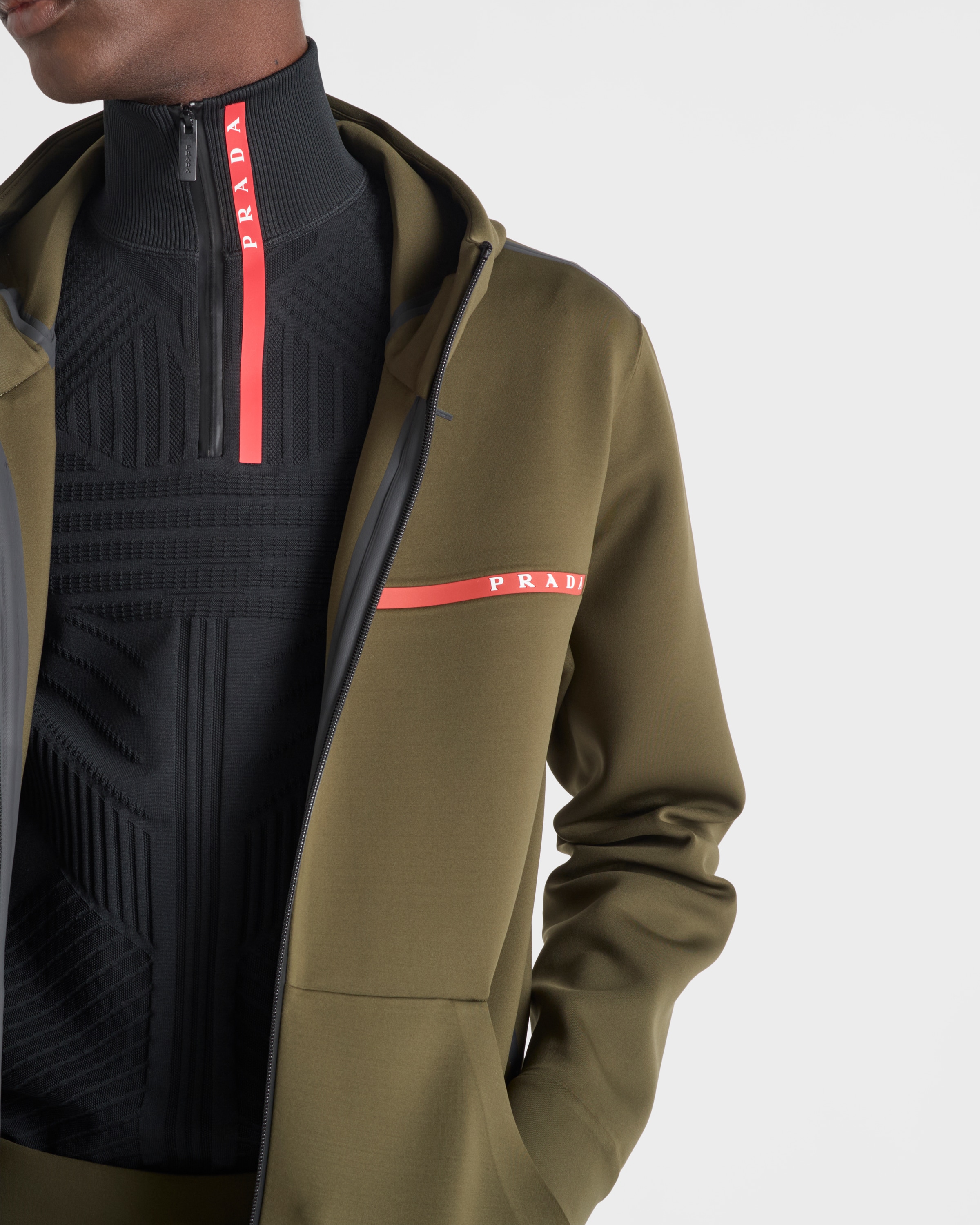 Military Green Technical Fabric Hoodie | PRADA