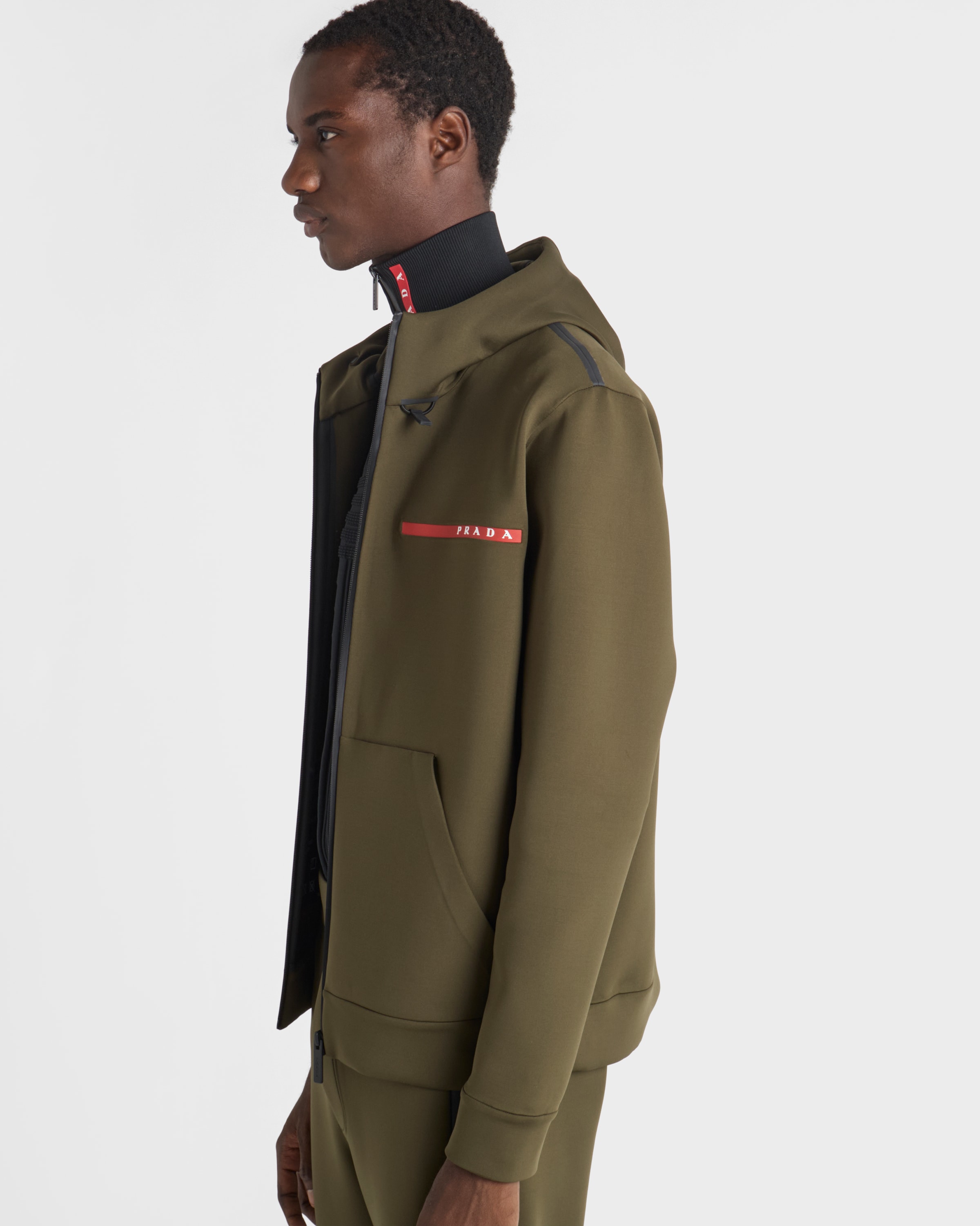 Forest Green Technical fabric hoodie | PRADA - United States