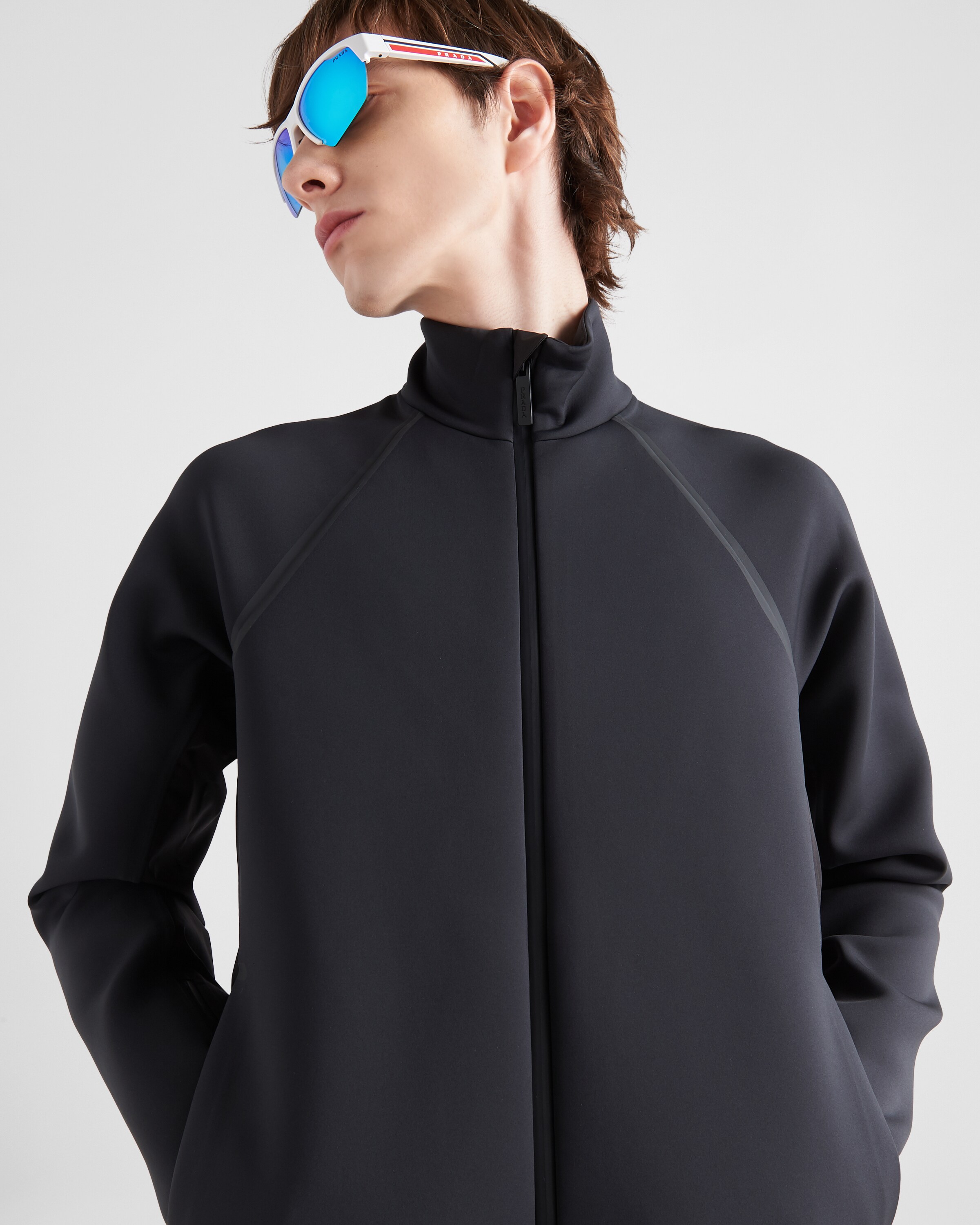Black Recycled double jersey zip-up 