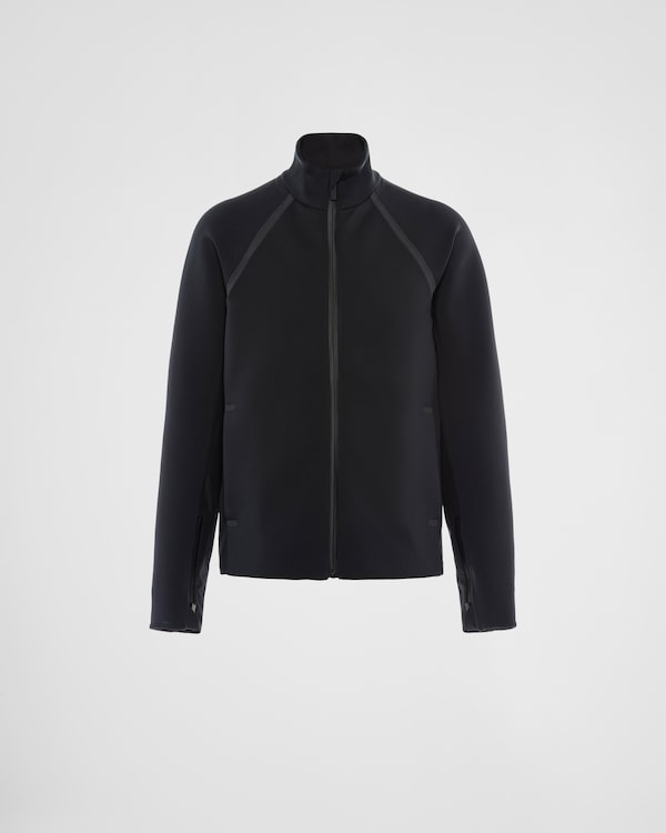 Black Recycled double jersey zip-up sweatshirt | PRADA