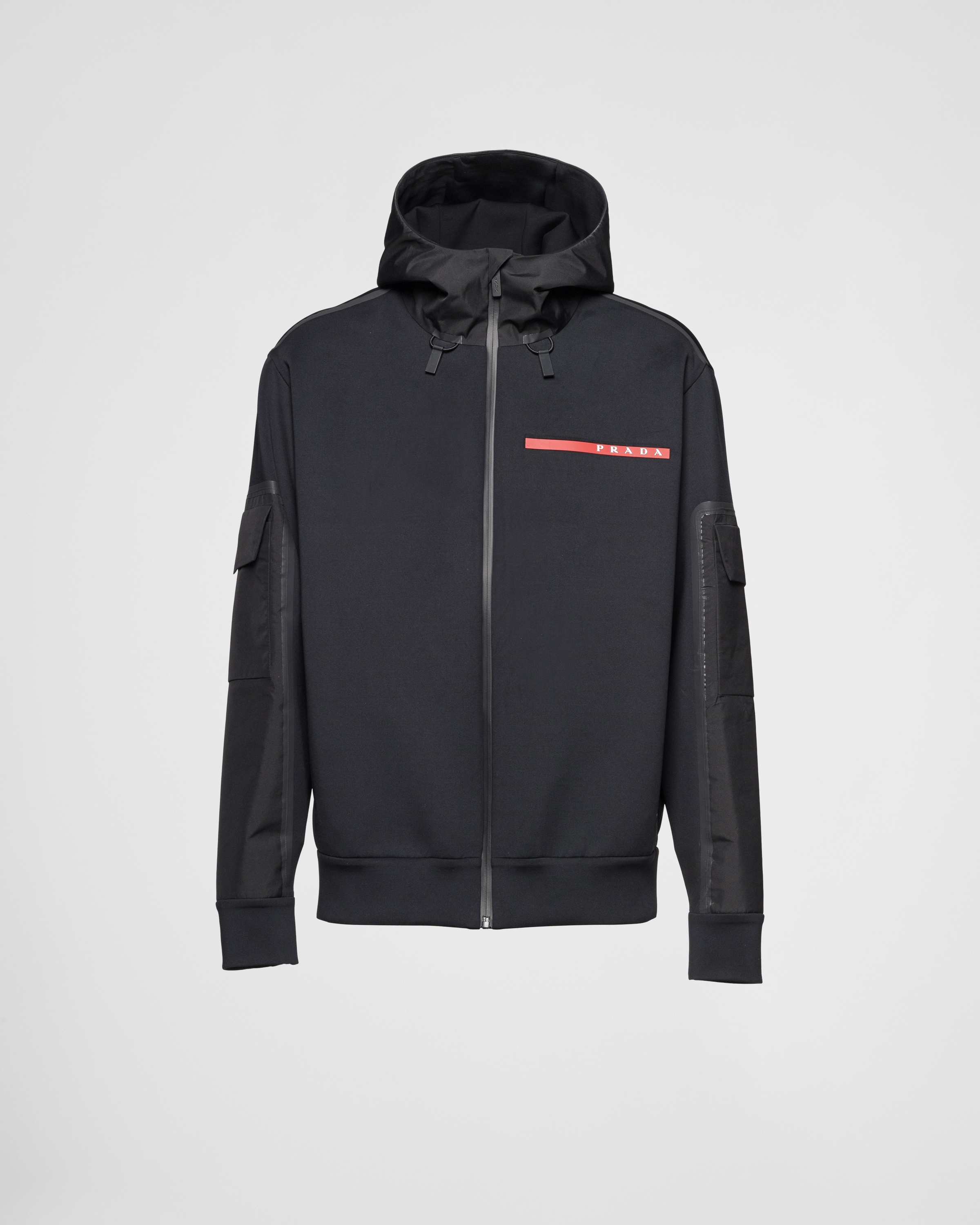 Black Recycled Technical Jersey Hoodie PRADA