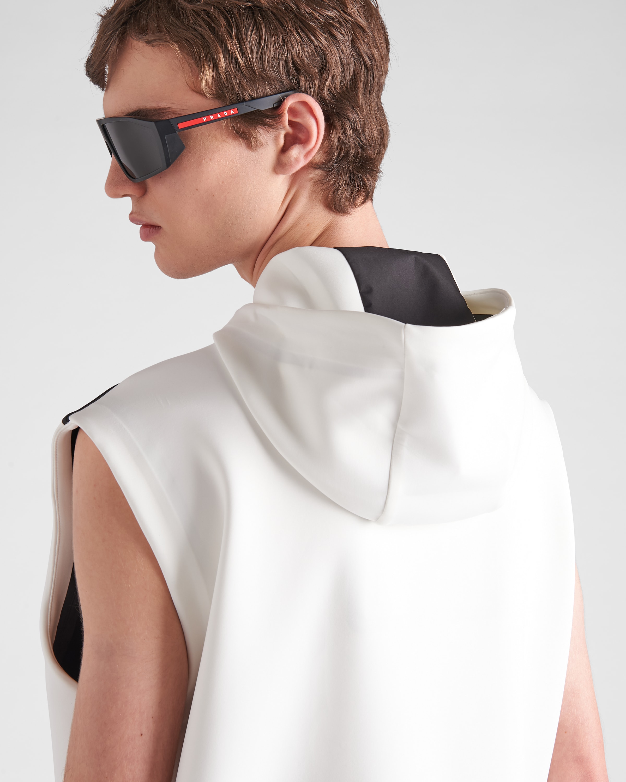 White Recycled technical jersey hoodie with heat-sealed tape