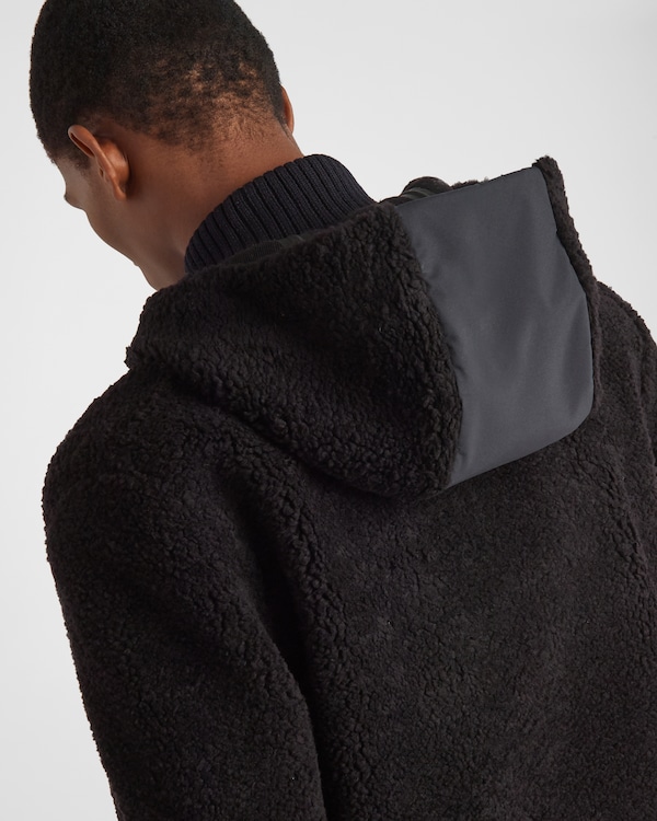 Cardigan à capuche en molleton de laine mélangée  Cardigan à capuche en molleton de laine mélangée