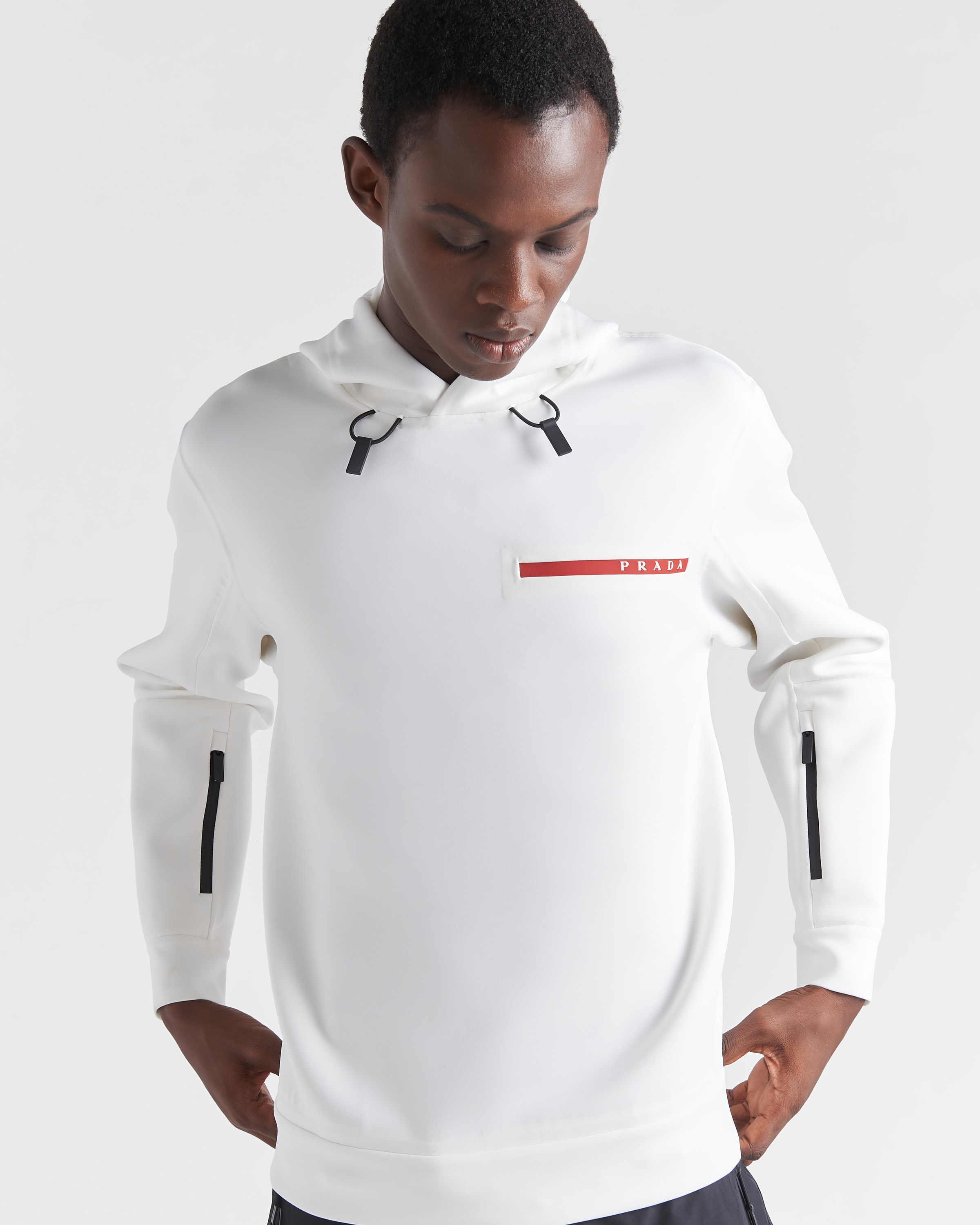 White Recycled double jersey hoodie | PRADA - United States