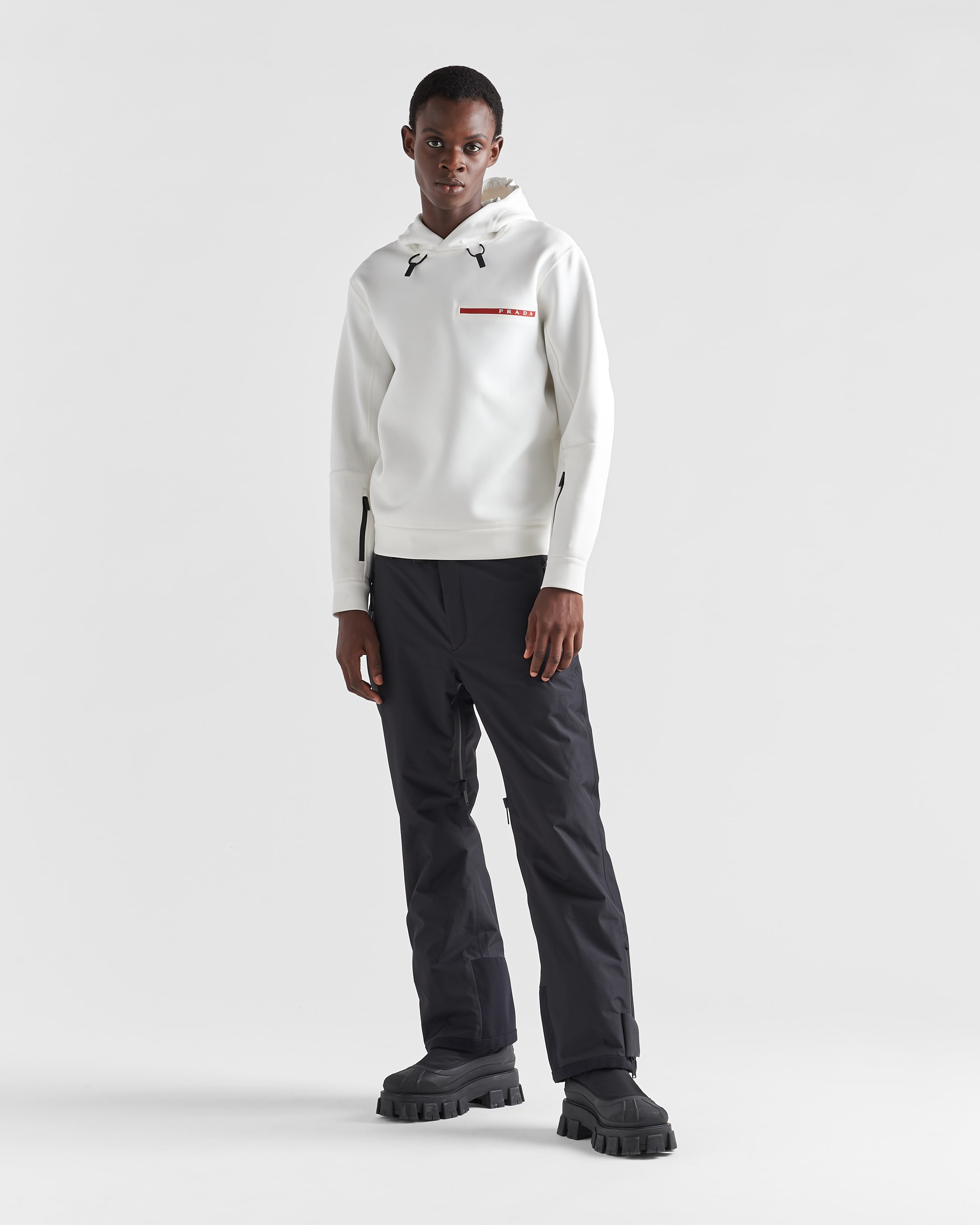 White Recycled double jersey hoodie | PRADA - United States