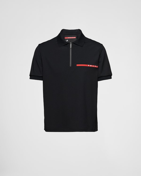 Prada Polo Zip Pocket Logo T-shirt Men Size S Black Made in