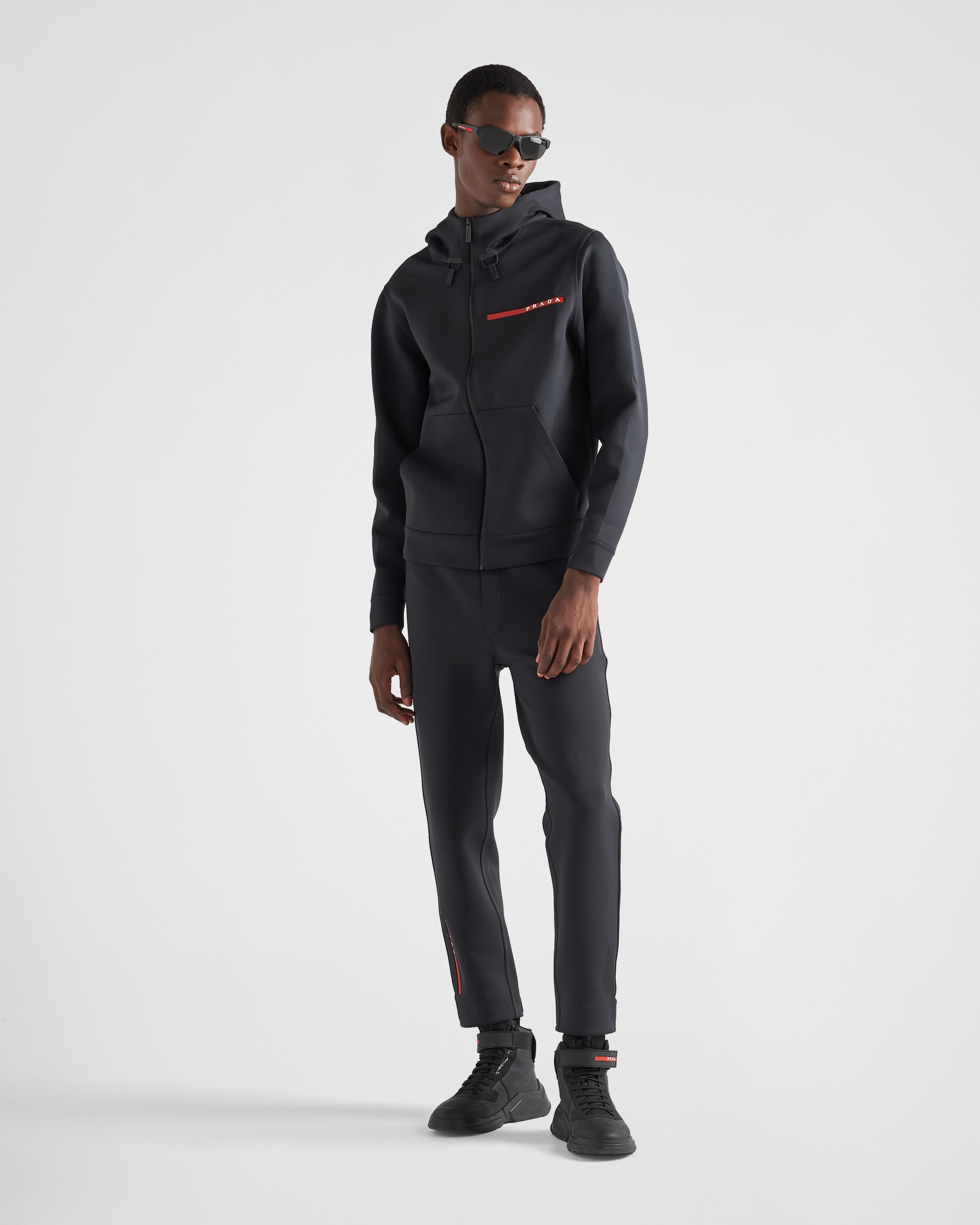 Black Recycled double jersey pants | Prada