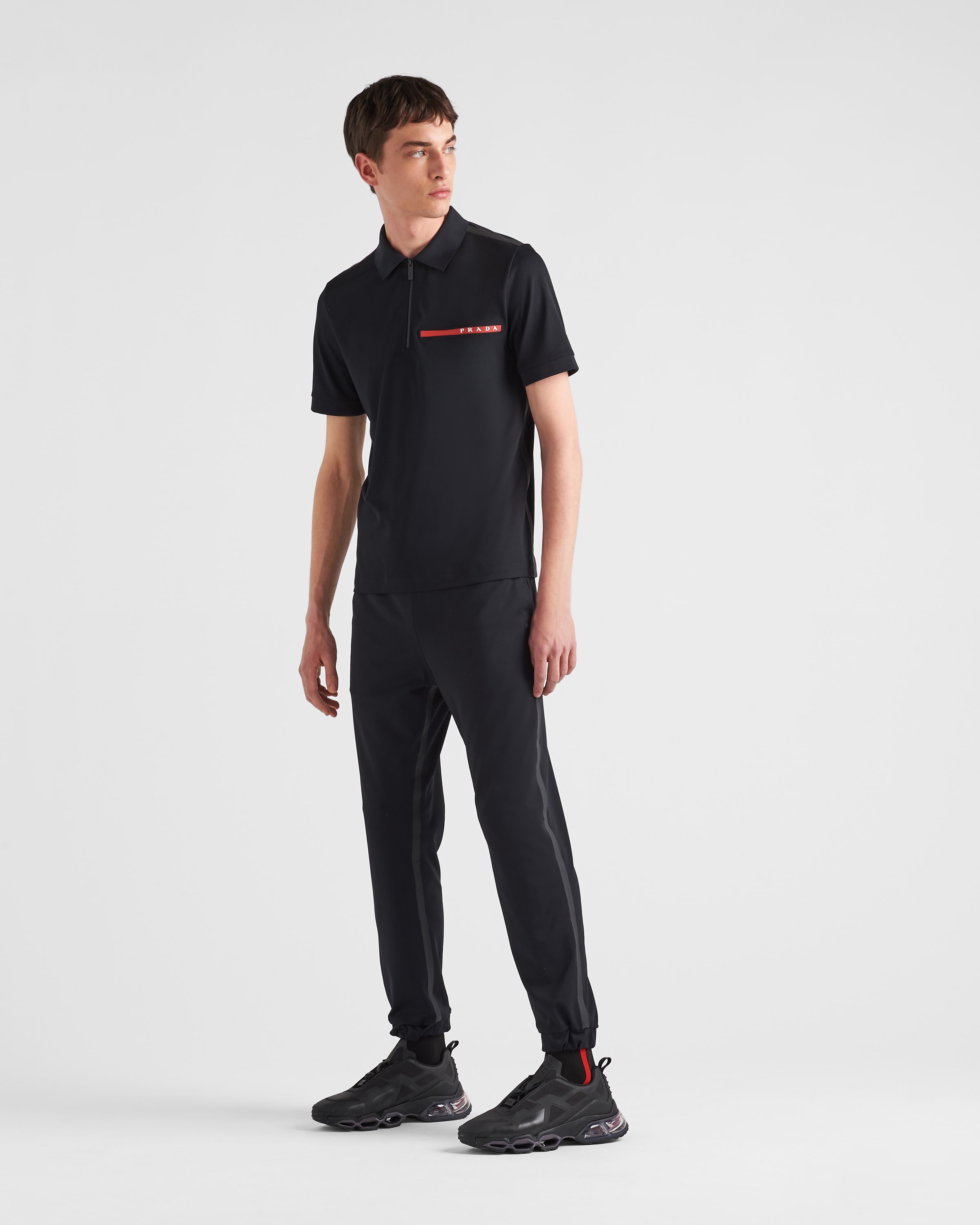 Black Piqué Pants With Tape Seams | PRADA