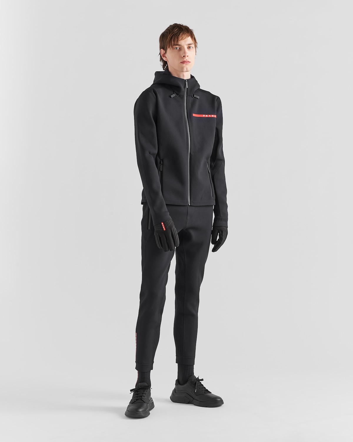 Techninal Black Techno Piqué Hoodie | PRADA