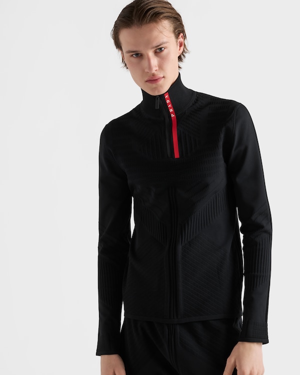 Rollkragenpullover aus Techno-Strick - Schwarz Rollkragenpullover aus Techno-Strick - Schwarz