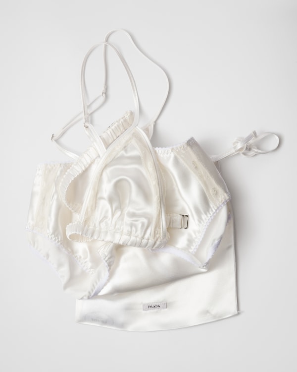 Lace-trimmed satin panty - White Lace-trimmed satin panty - White