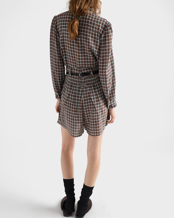 Short en georgette à carreaux - Turquoise/Marron cacao Short en georgette à carreaux - Turquoise/Marron cacao