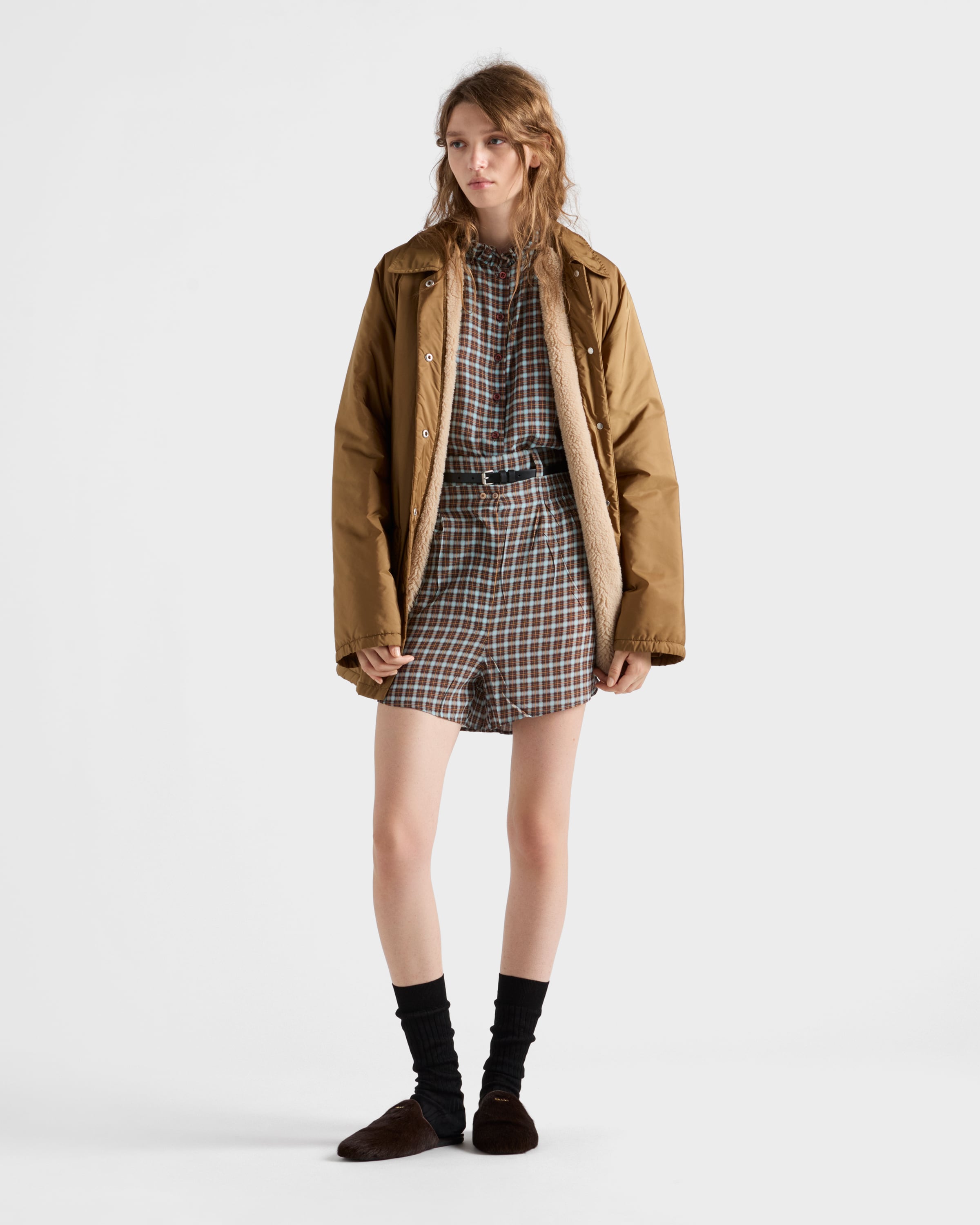 Prada Checked Georgette Shorts In Black