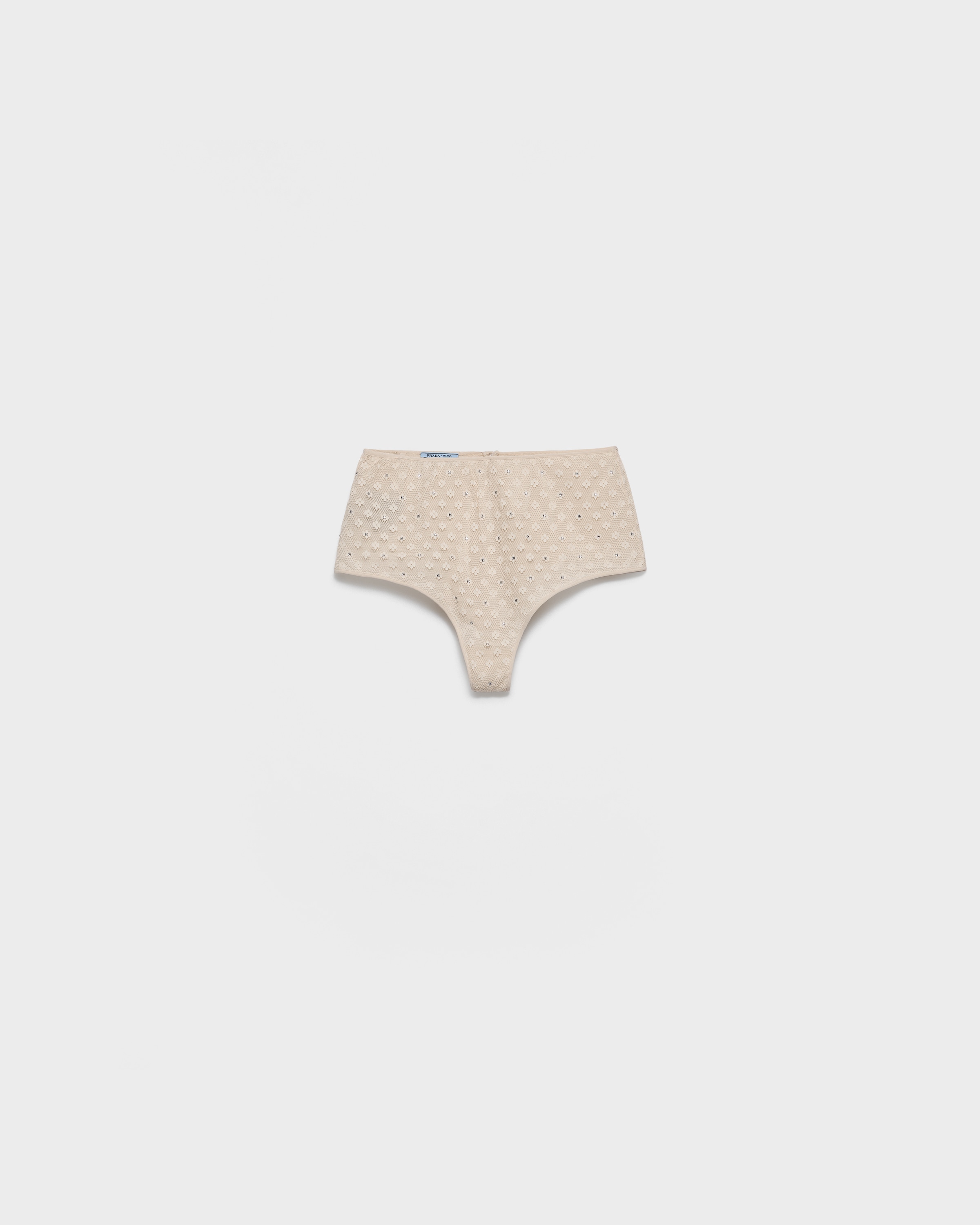 Natural Lace-trimmed Briefs With Rhinestones | PRADA