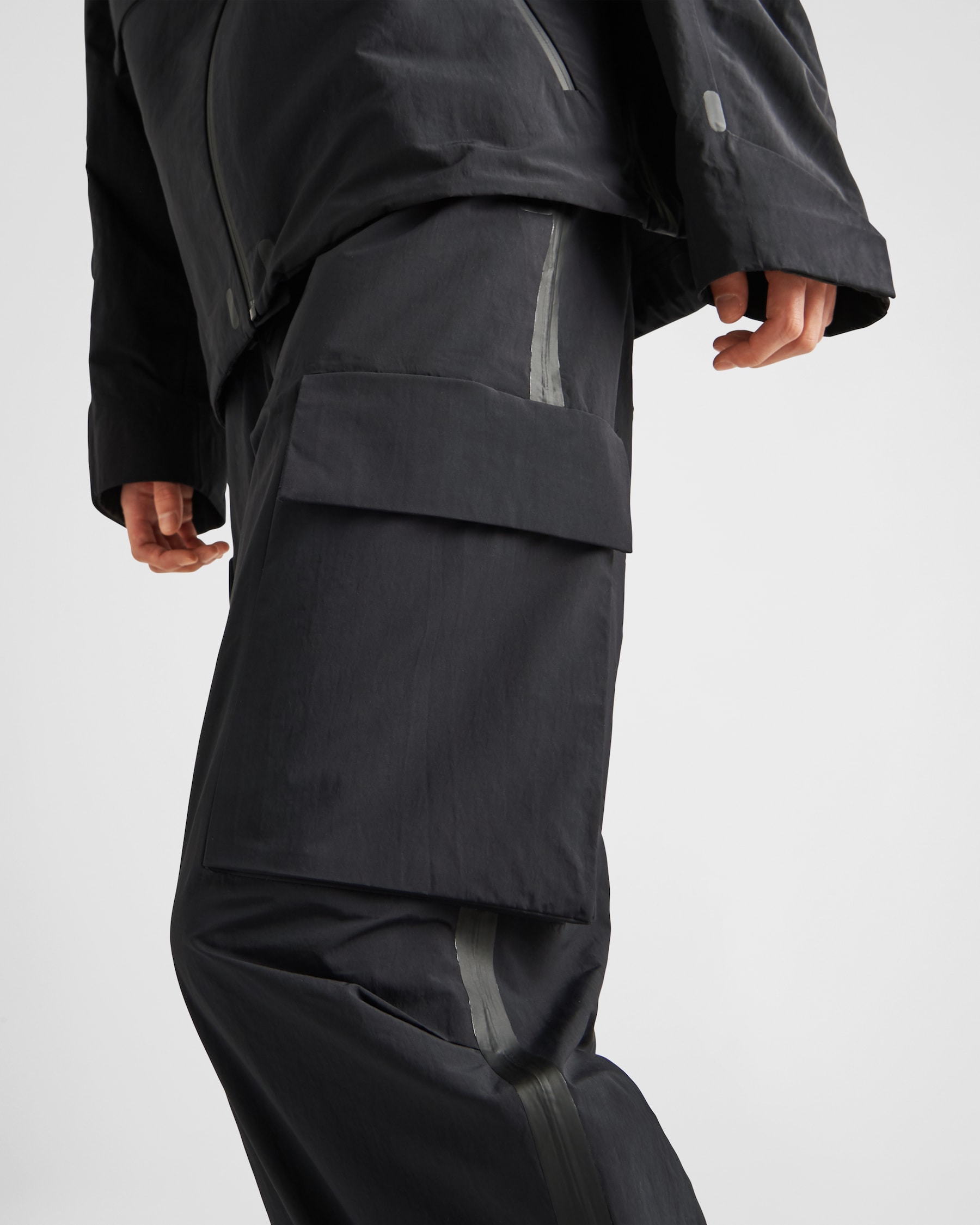 PRADA leather Archive Mesh Patent Switching Pants setup Jacket black 40