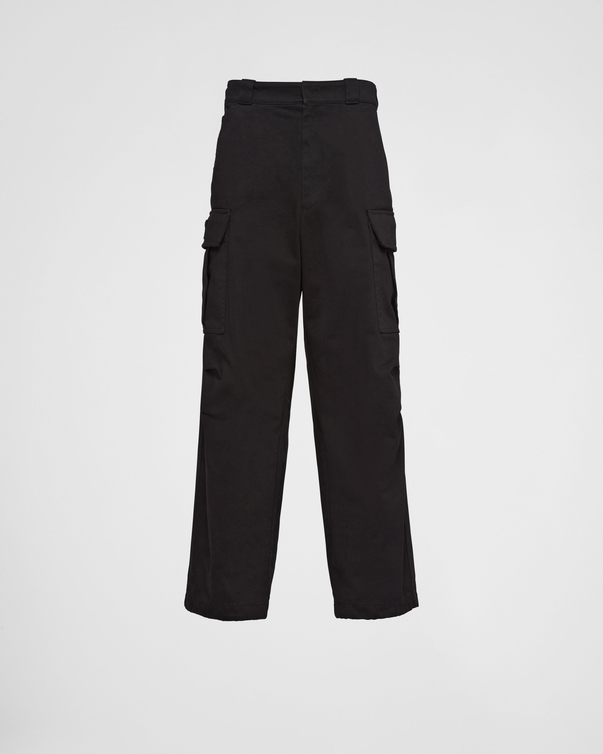 Black Cotton Satin Cargo Pants PRADA
