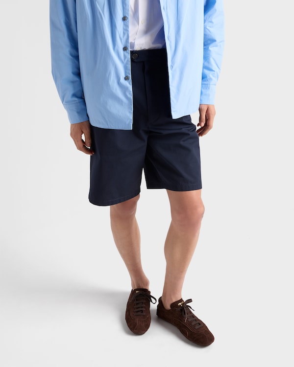 Vintage-effect cotton Bermudas - Blue Vintage-effect cotton Bermudas - Blue