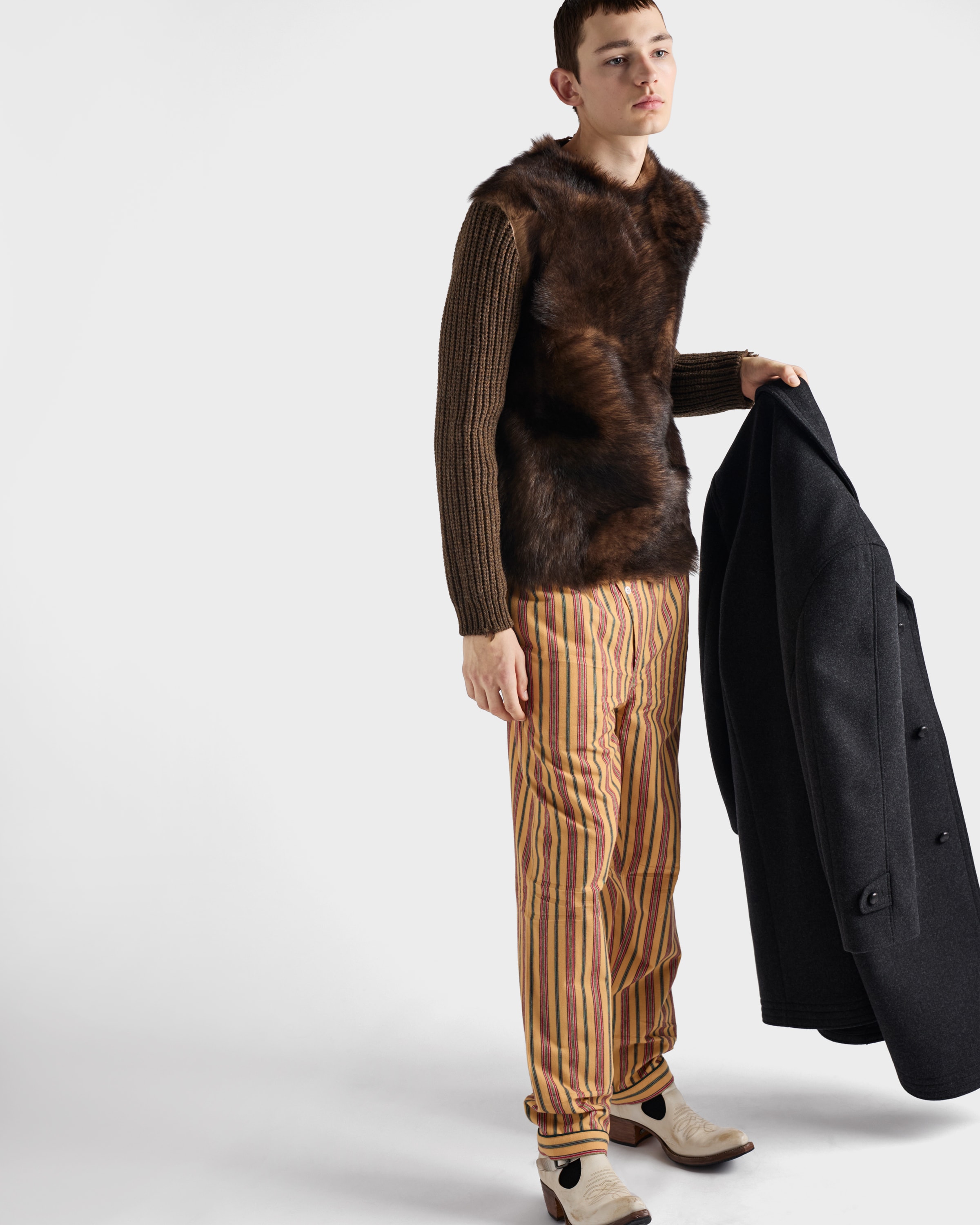 Prada Striped Cotton Pants In Neutral
