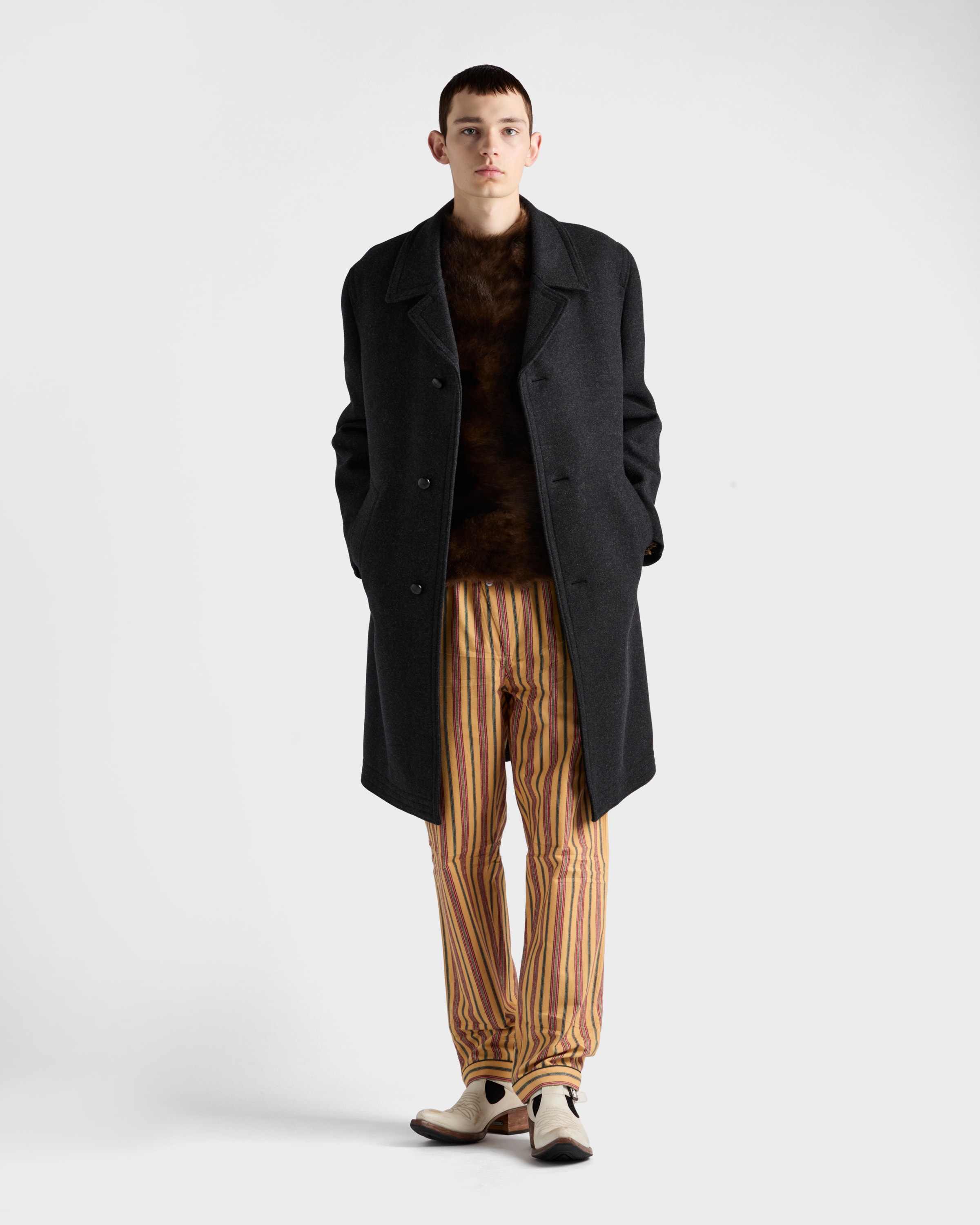 Prada Striped Cotton Pants In Neutral