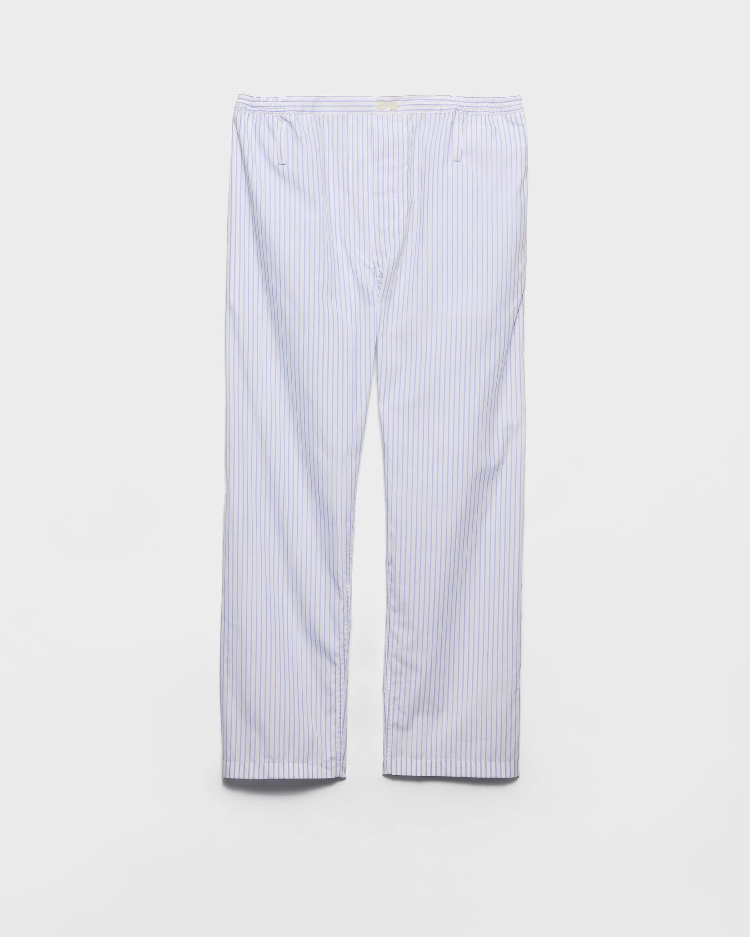 White/Light Blue Striped poplin pants | PRADA