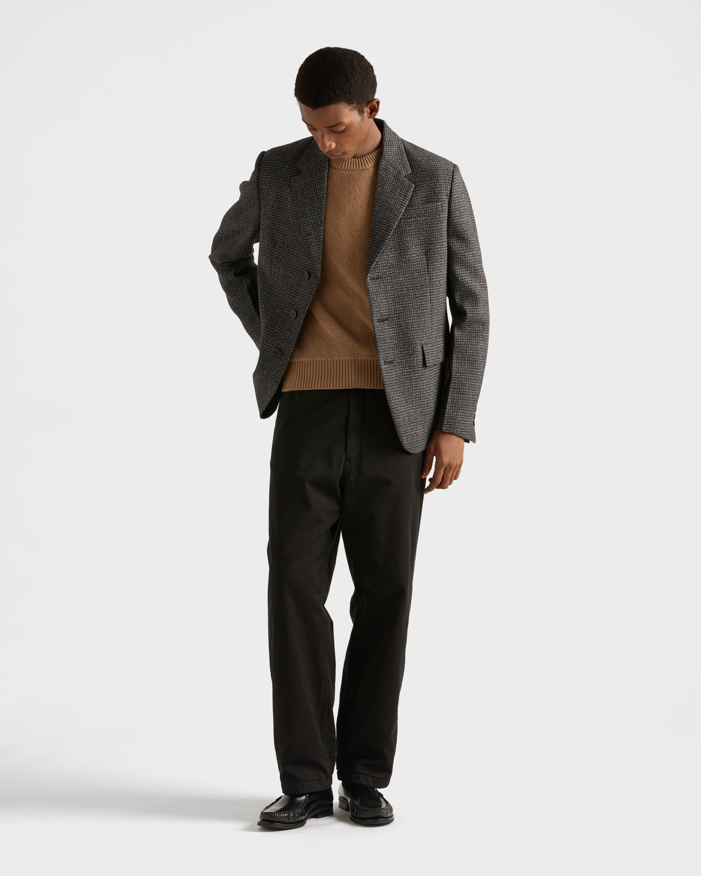 【送料&関税込】Prada Camel Cotton Pant Leather-trimmed cotton straight pants in brown - Prada