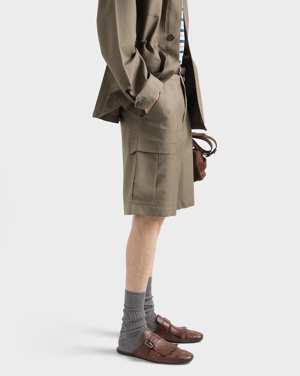 Mohair and wool Bermudas - Military Green Mohair and wool Bermudas - Military Green