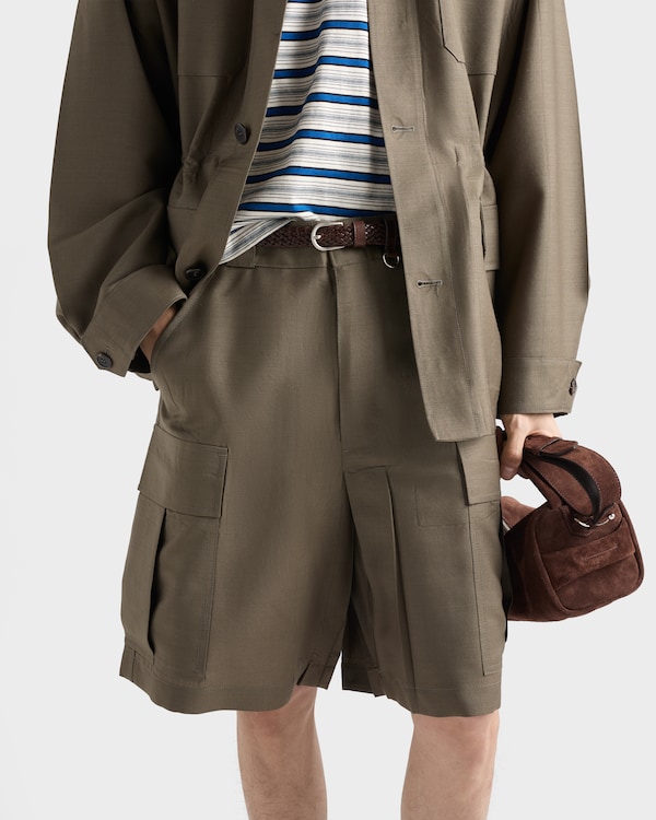 Mohair and wool Bermudas - Military Green Mohair and wool Bermudas - Military Green