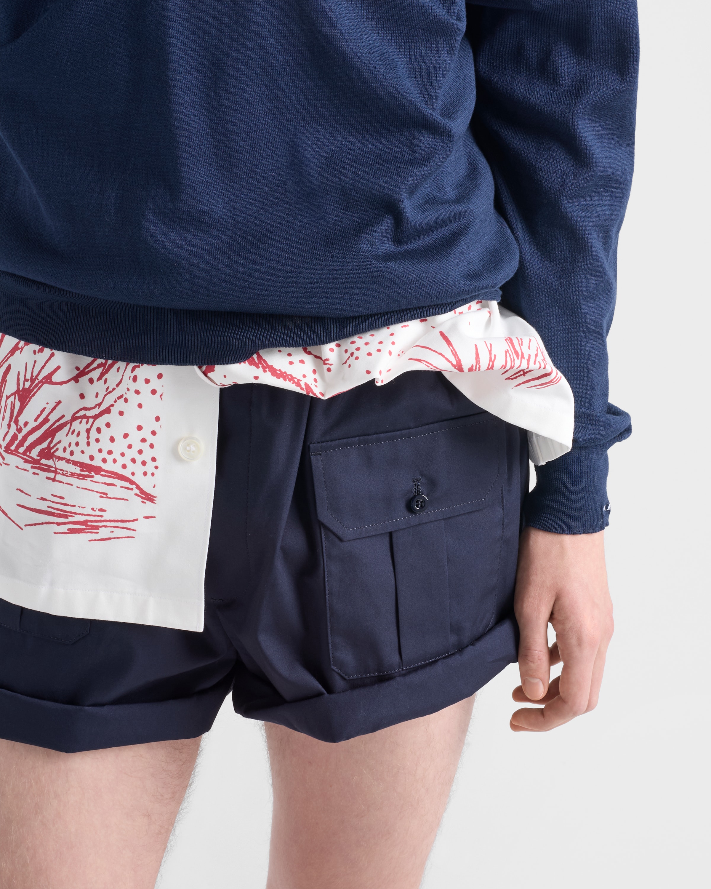ネイビー コットンポプリン バミューダショーツ | PRADA