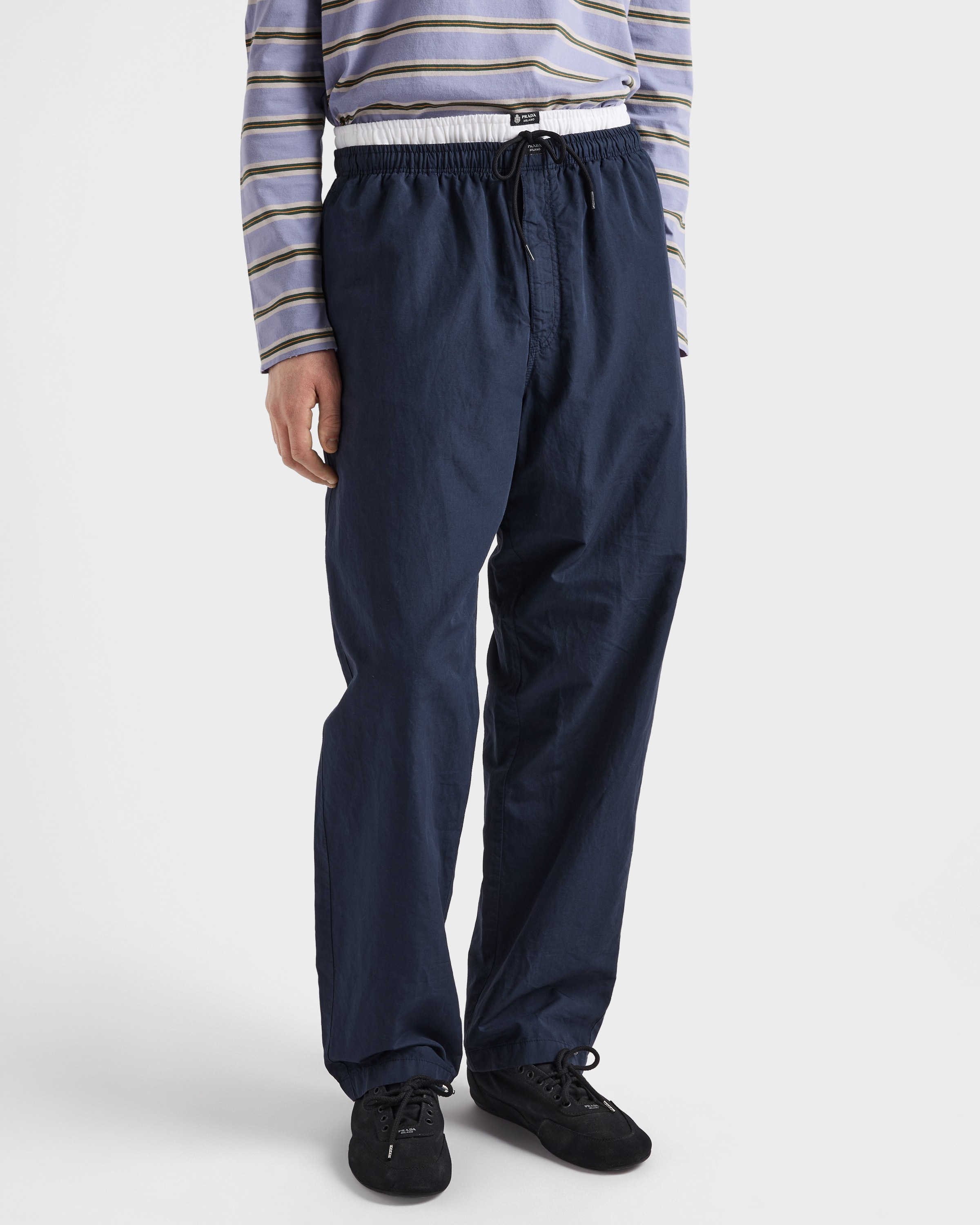 Navy Linen Blend Pants | PRADA - United States