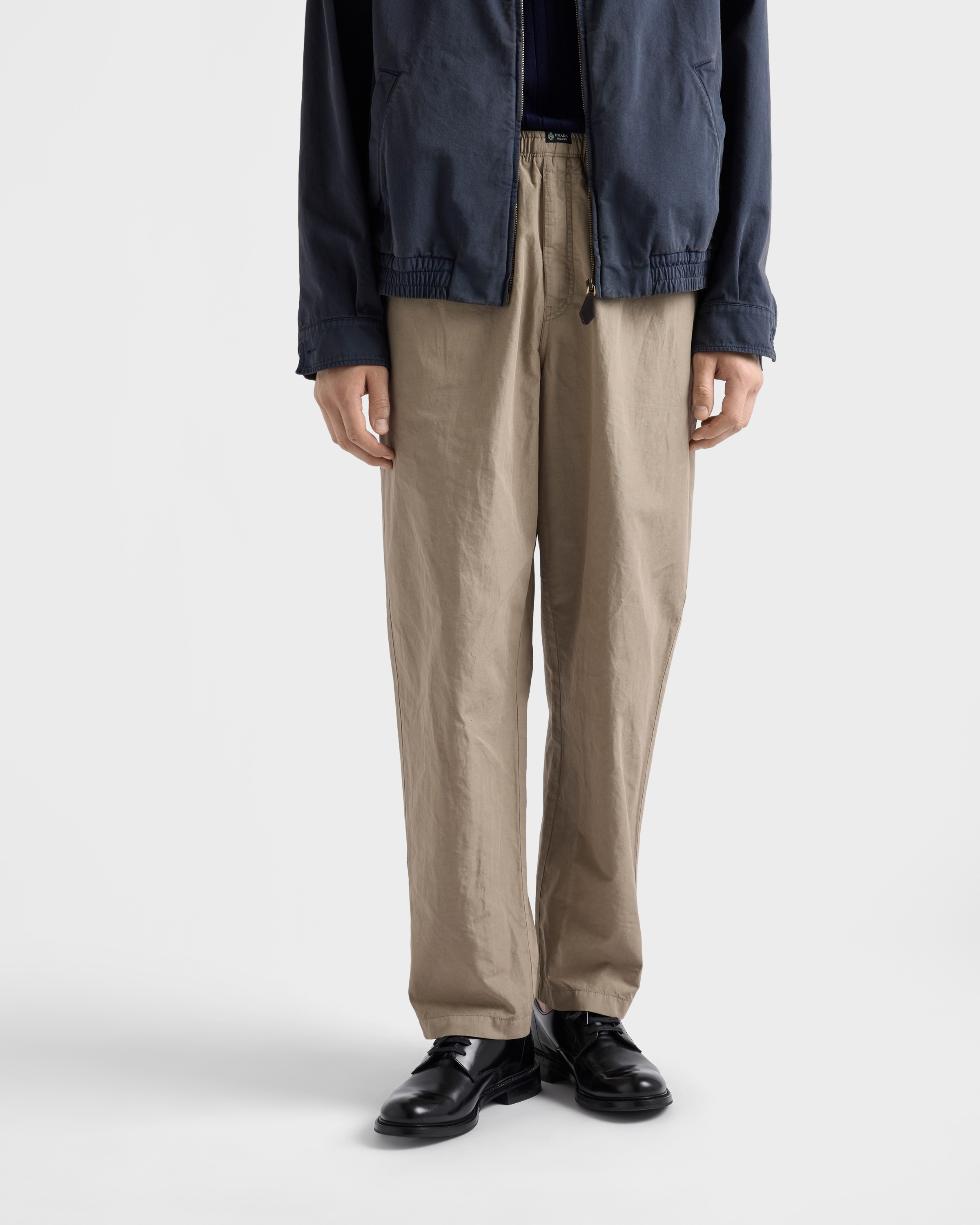 Clay Grey Linen blend pants | PRADA - Singapore