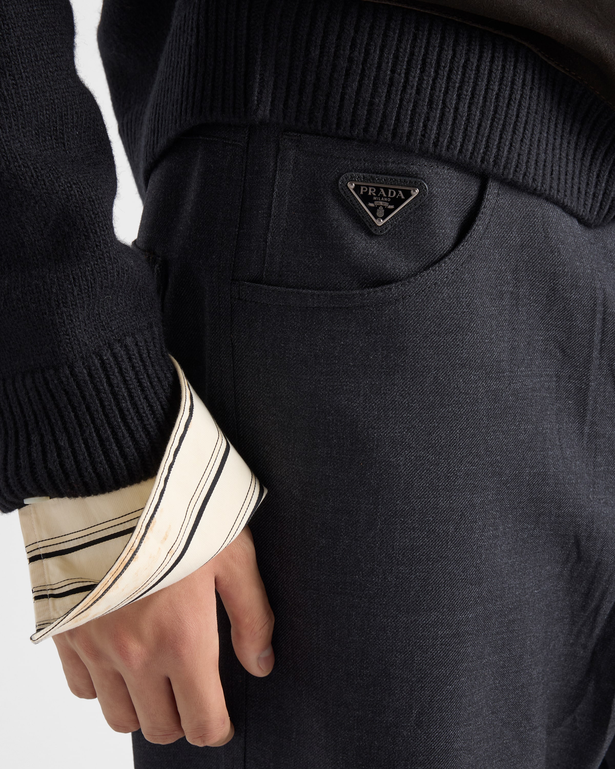 Anthracite Gray Wool Pants | PRADA - Singapore
