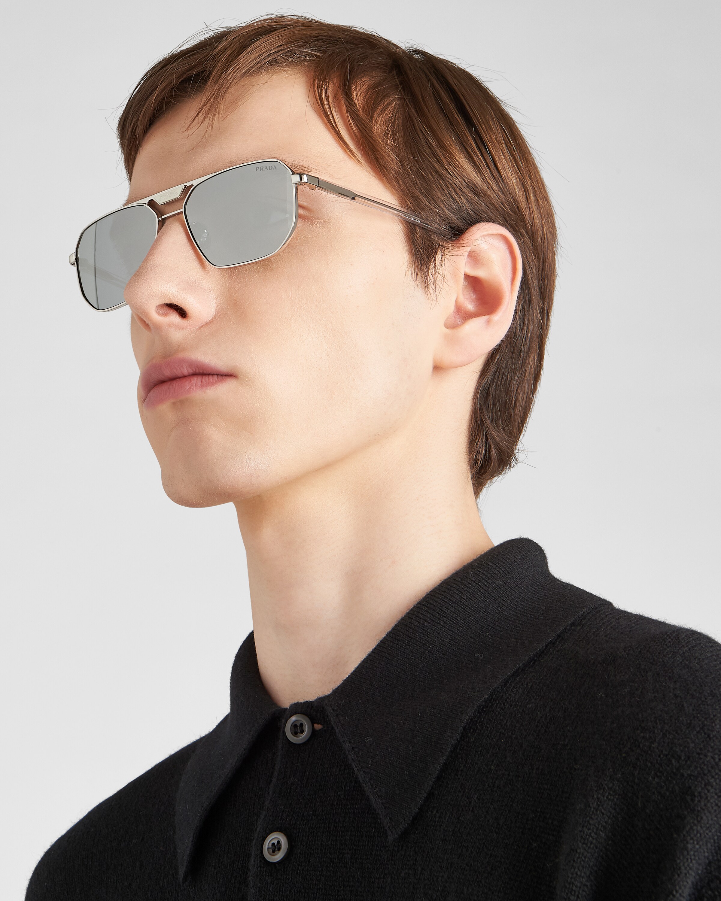 Dark Chrome Lenses Sunglasses With Prada Logo PRADA