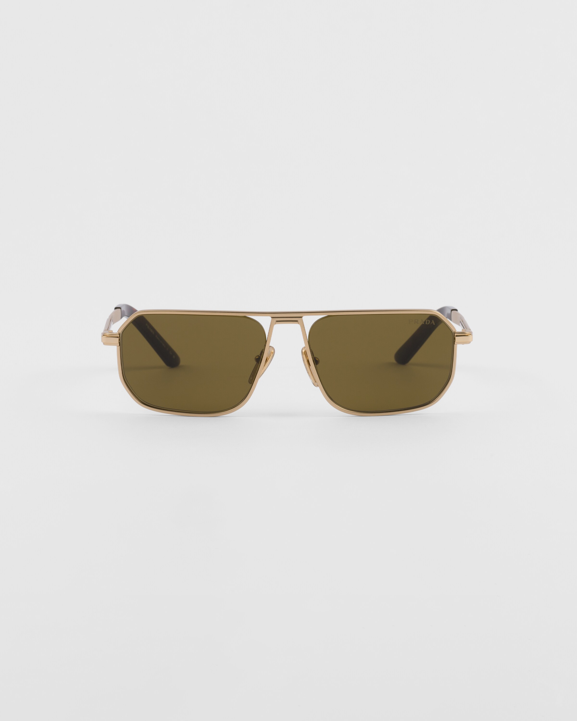 Prada Sunglasses With Iconic Metal Plaque In Loden Lenses 