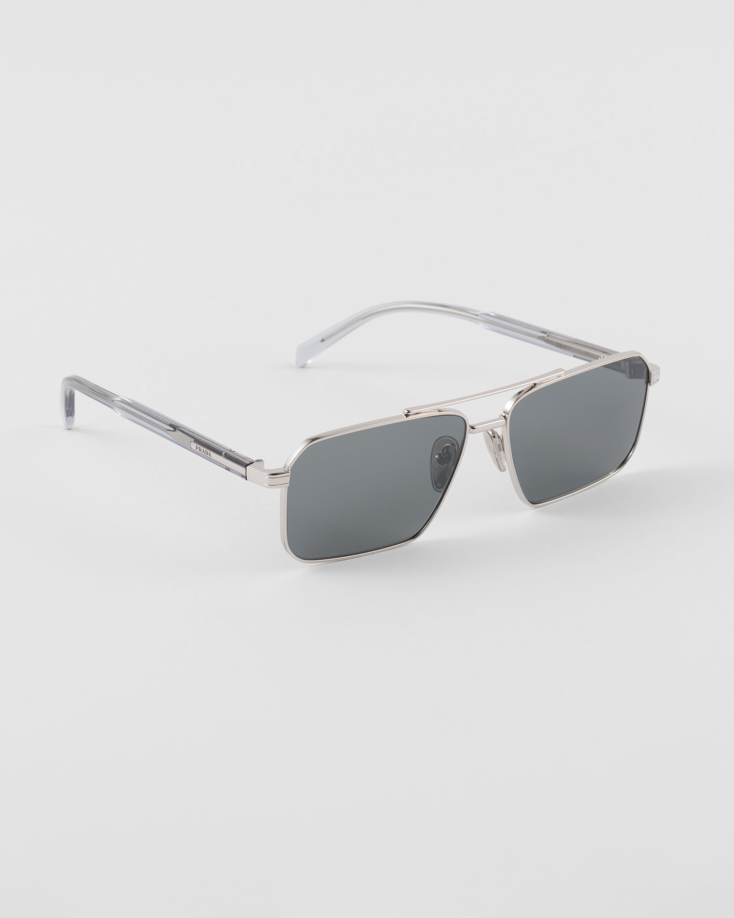 Prada Double Bridge Rectangle-frame Sunglasses In Dark Gray Lenses