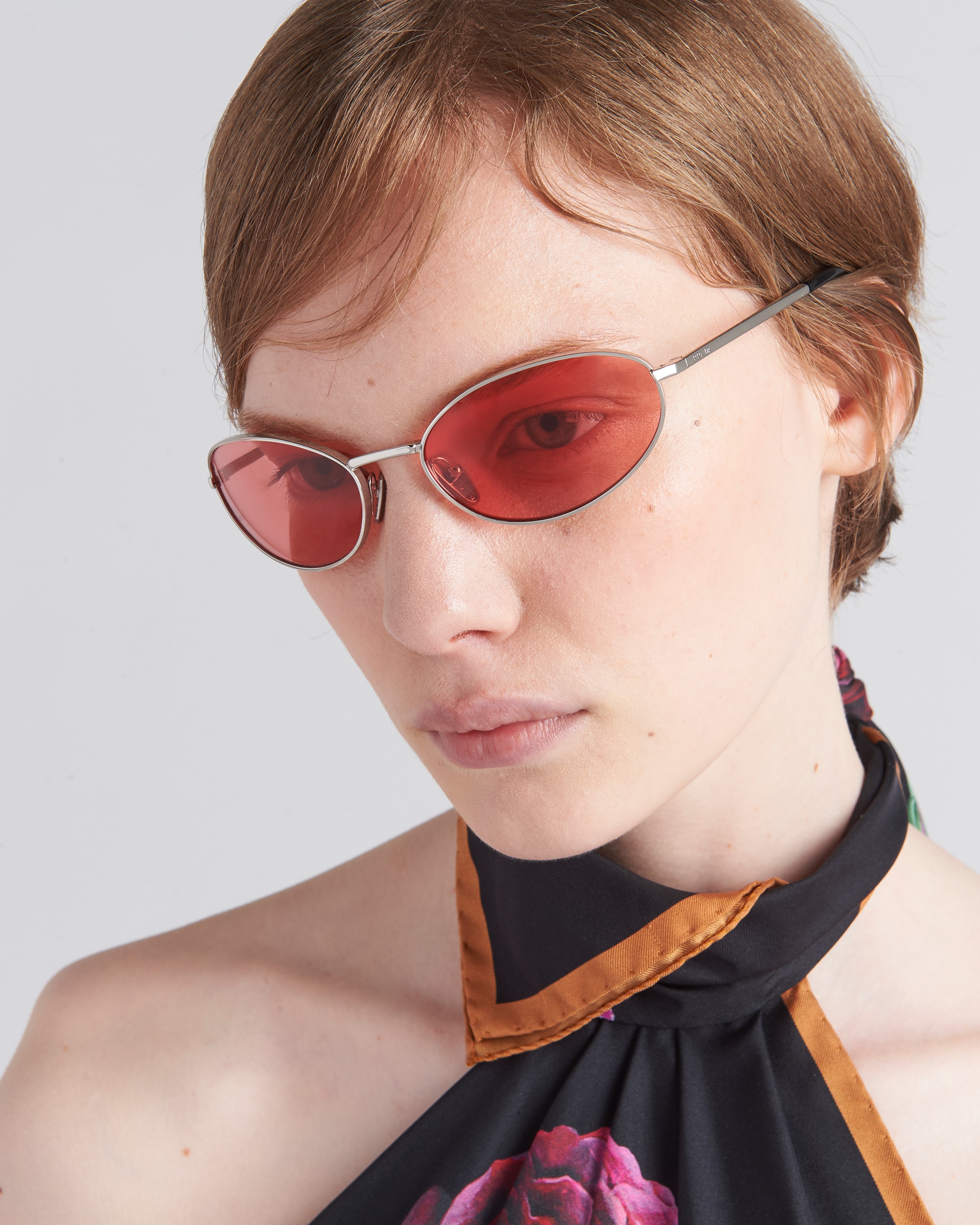 Shop Prada Sunglasses With The  Logo In Fiery Red Lenses