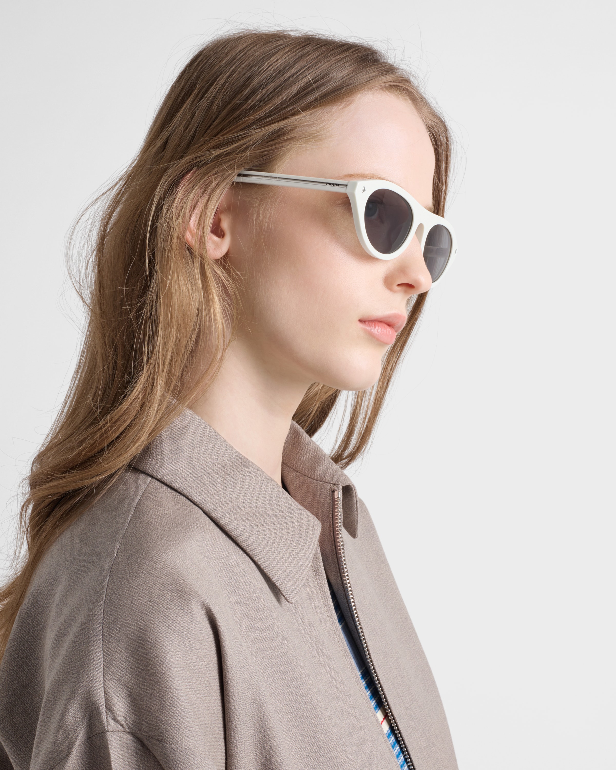 Gray Lenses Prada Sunglasses With The Iconic Metal Plaque | PRADA
