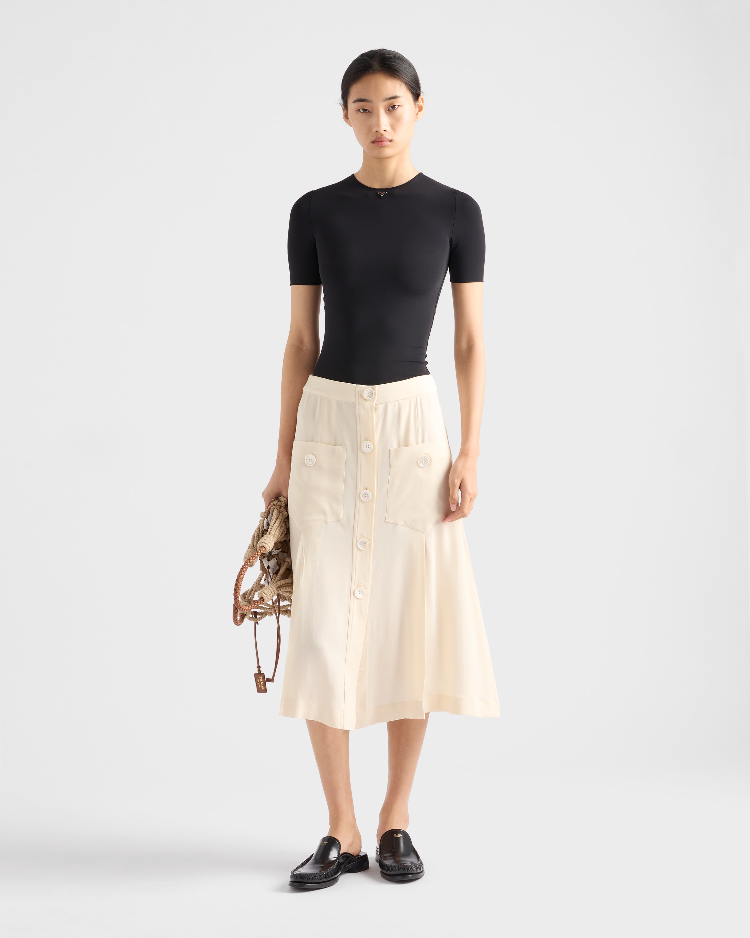 Prada Short-sleeved Stretch Fabric T-shirt In Black