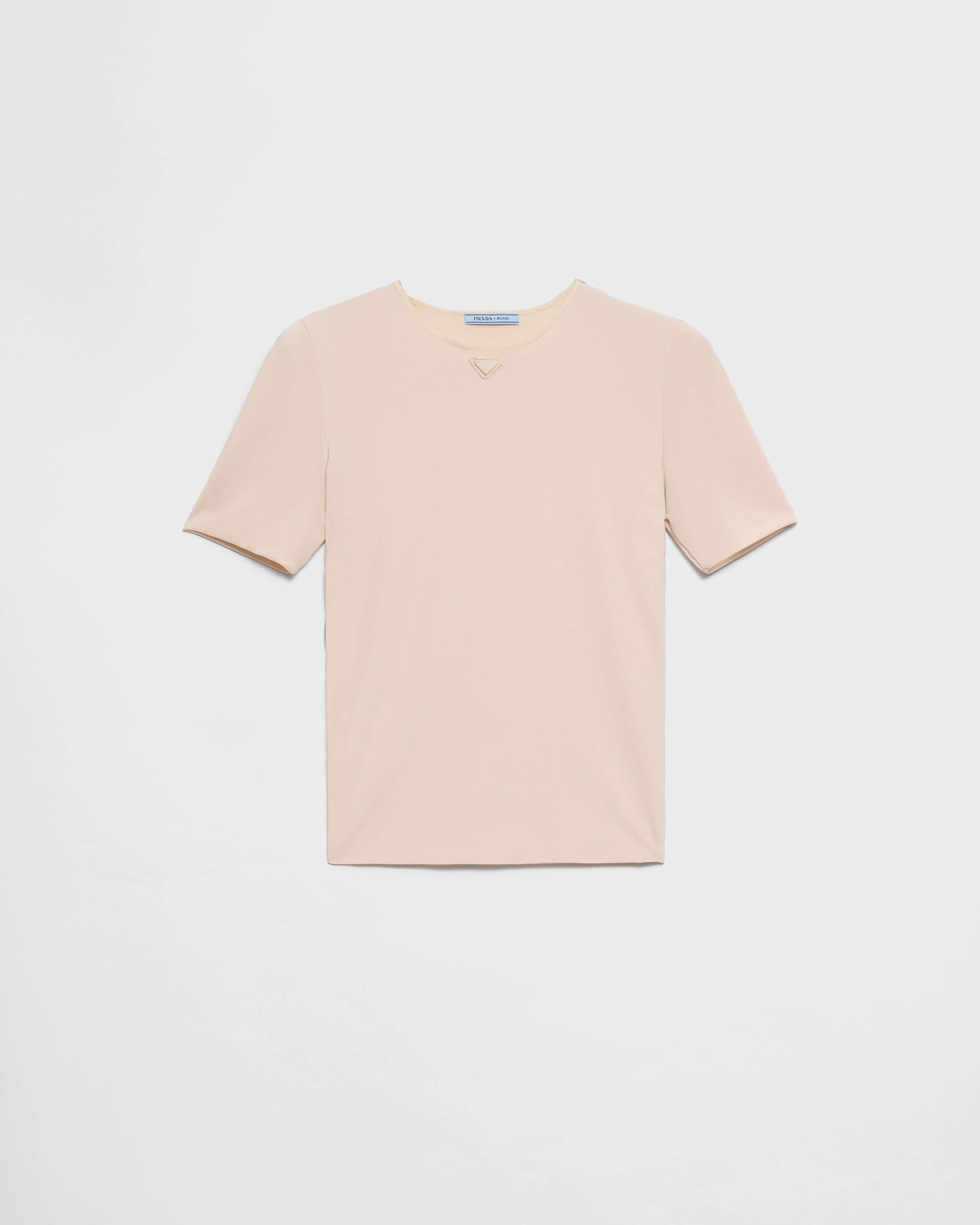 Prada Short-sleeved Stretch Fabric T-shirt, Woman, Cameo, Size 3