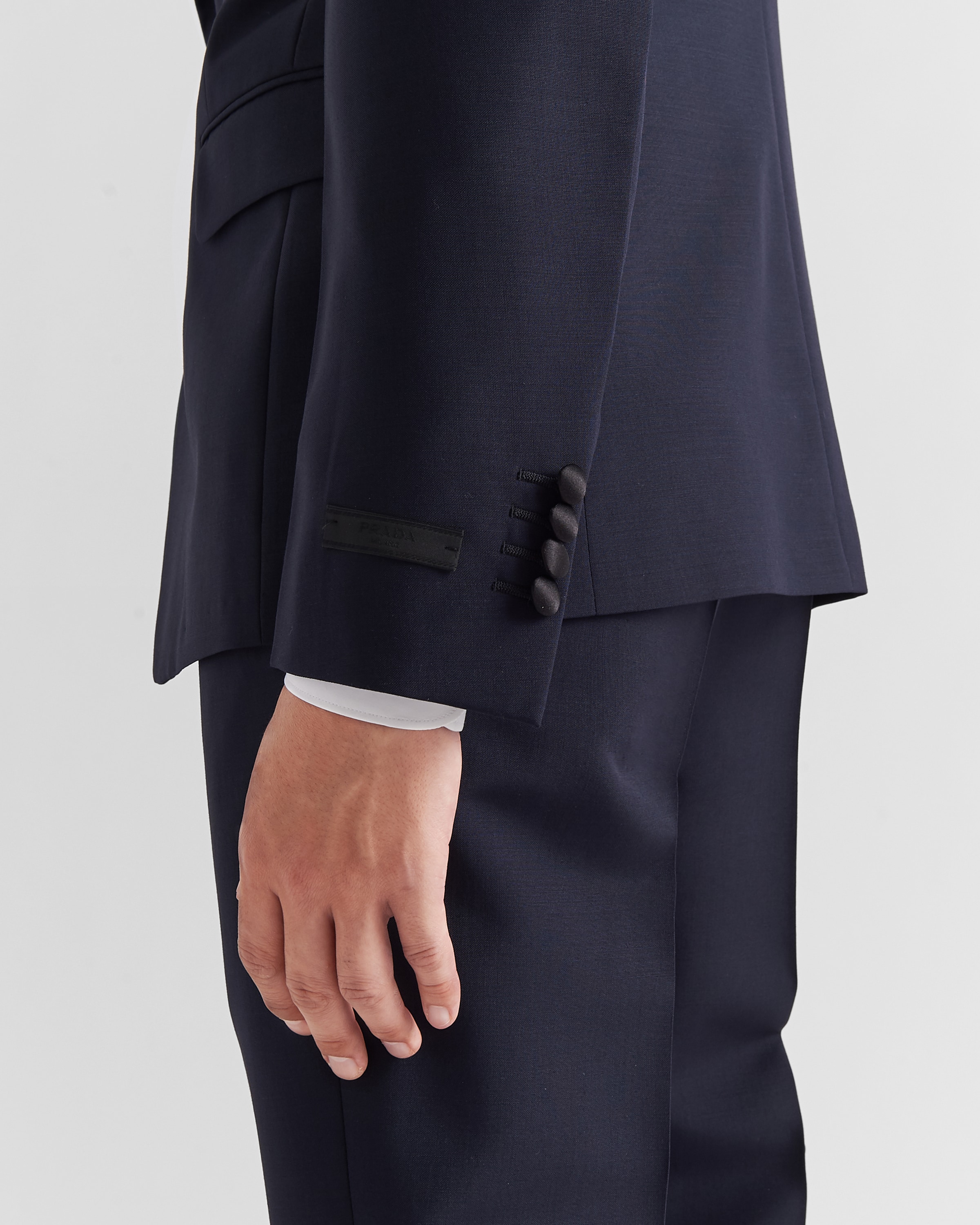 Blue/Black Single-breasted wool and mohair tuxedo | PRADA - United