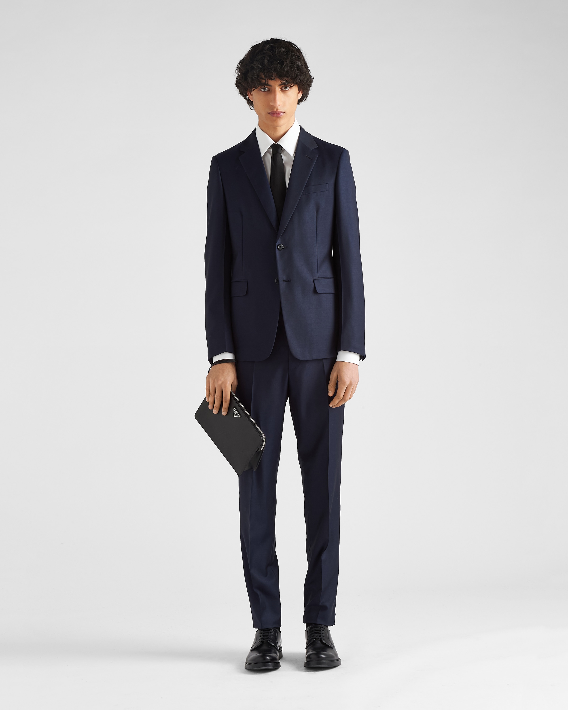 PRADA ダークブルー ストライプスーツ Navy Single-breasted wool suit | PRADA - United States