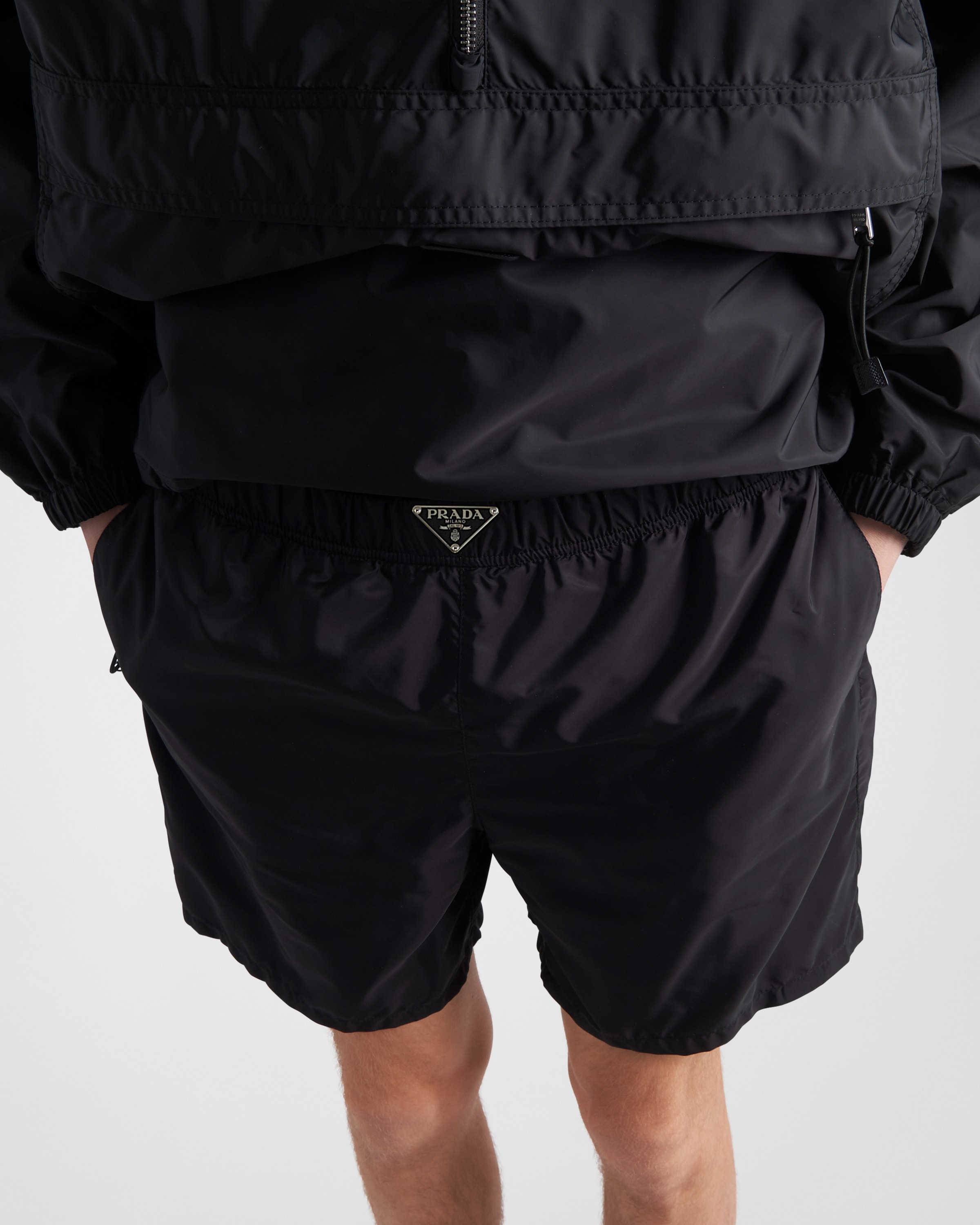 Shop Prada Re-nylon Swim Trunks In Black