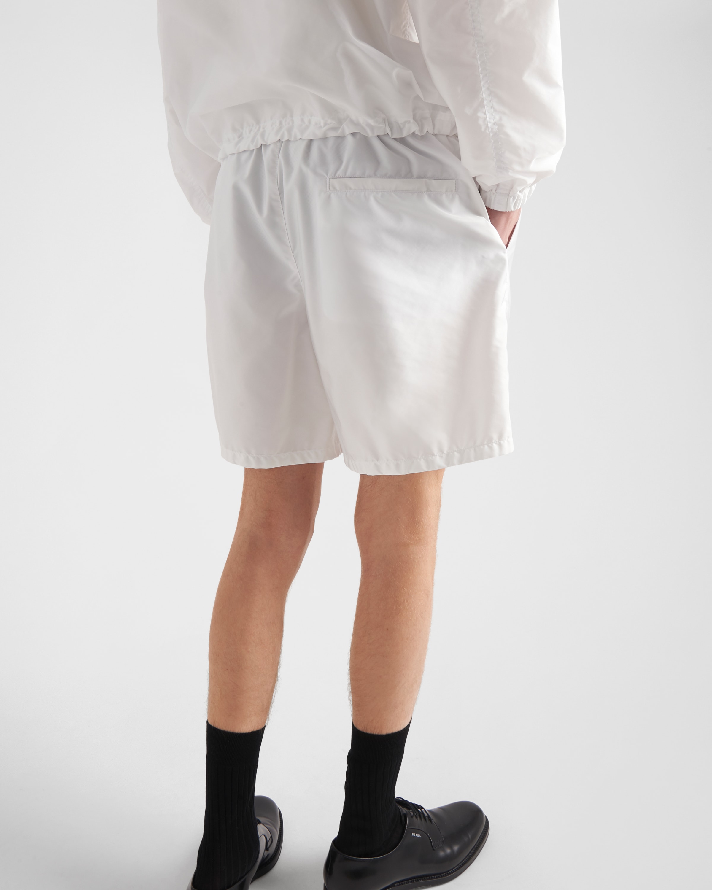 Prada Re-nylon Logo Swim Trunks In White